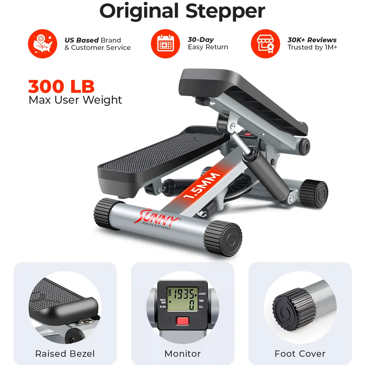 Original Mini Stepper with Resistance Bands Whole Body Workout Home Gym Fitness Equipment Quiet Hydraulic Drive Compact Cardio Exercise Machine