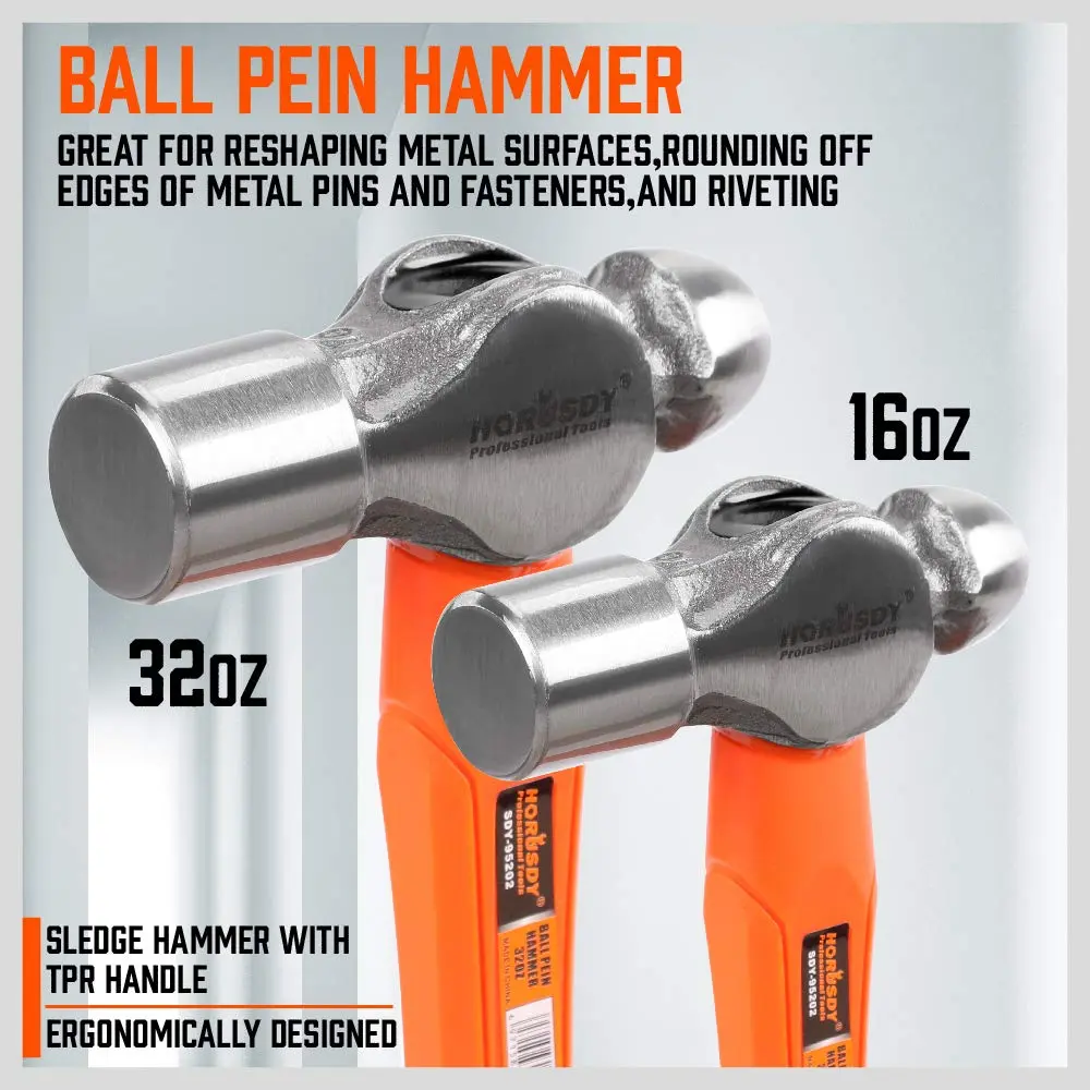 5-Piece Hammer Set, 16oz Ball Pein Hammer | 32oz Ball Pein Hammer | 32oz Rubber Mallet | 3lb Sledge Hammer | 3lbCross Peen Hammer
