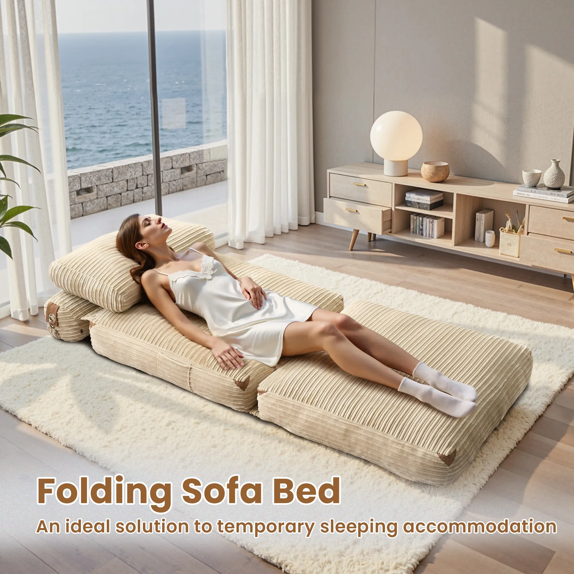 Foldable Cloud Sofa Bed,Convertible Sleeper Chair with Pillow Foldable Mattress with Back Support, Portable Fold Out Chair Bed Comfy Floor Sofa Lounge for Living Room Bedroom