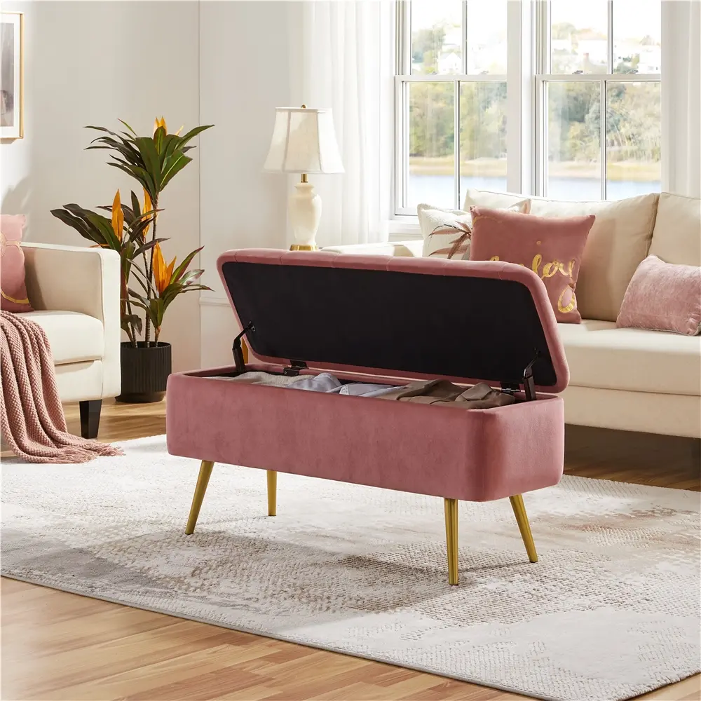 Storage Ottoman Bench – Upholstered Button-Tufted Footstool with Hidden Storage for Bedroom & Living Room