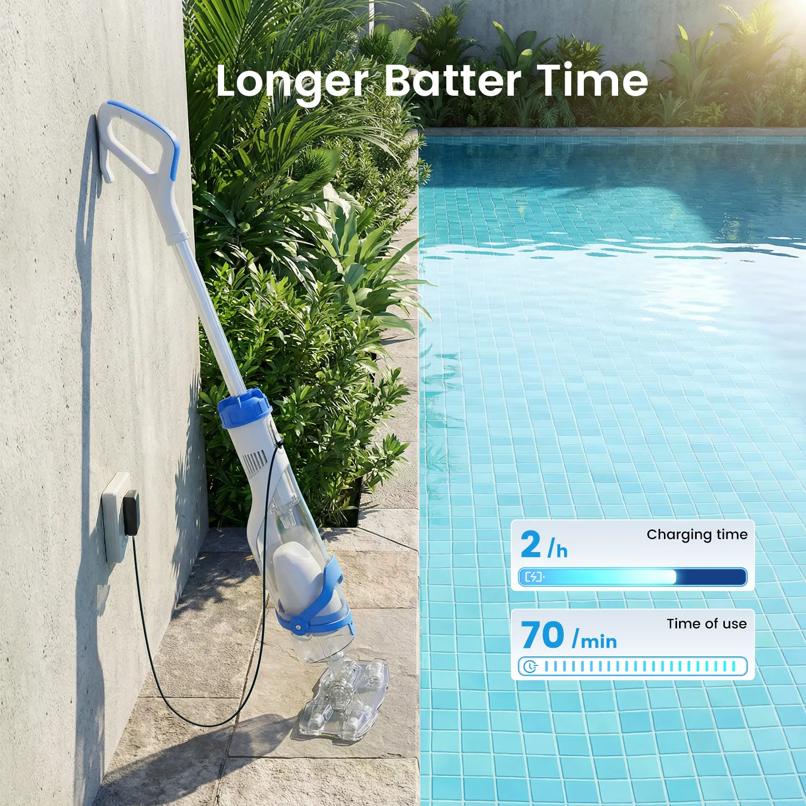 【Summer Vibes】New Upgrade PC18 Pool Vacuum for Above Ground Pool with Telescopic Pole, Running time up to 1H, Handheld Design with Powerful Suction up to 18.5 gallon/min Ideal for Leaves, Debris