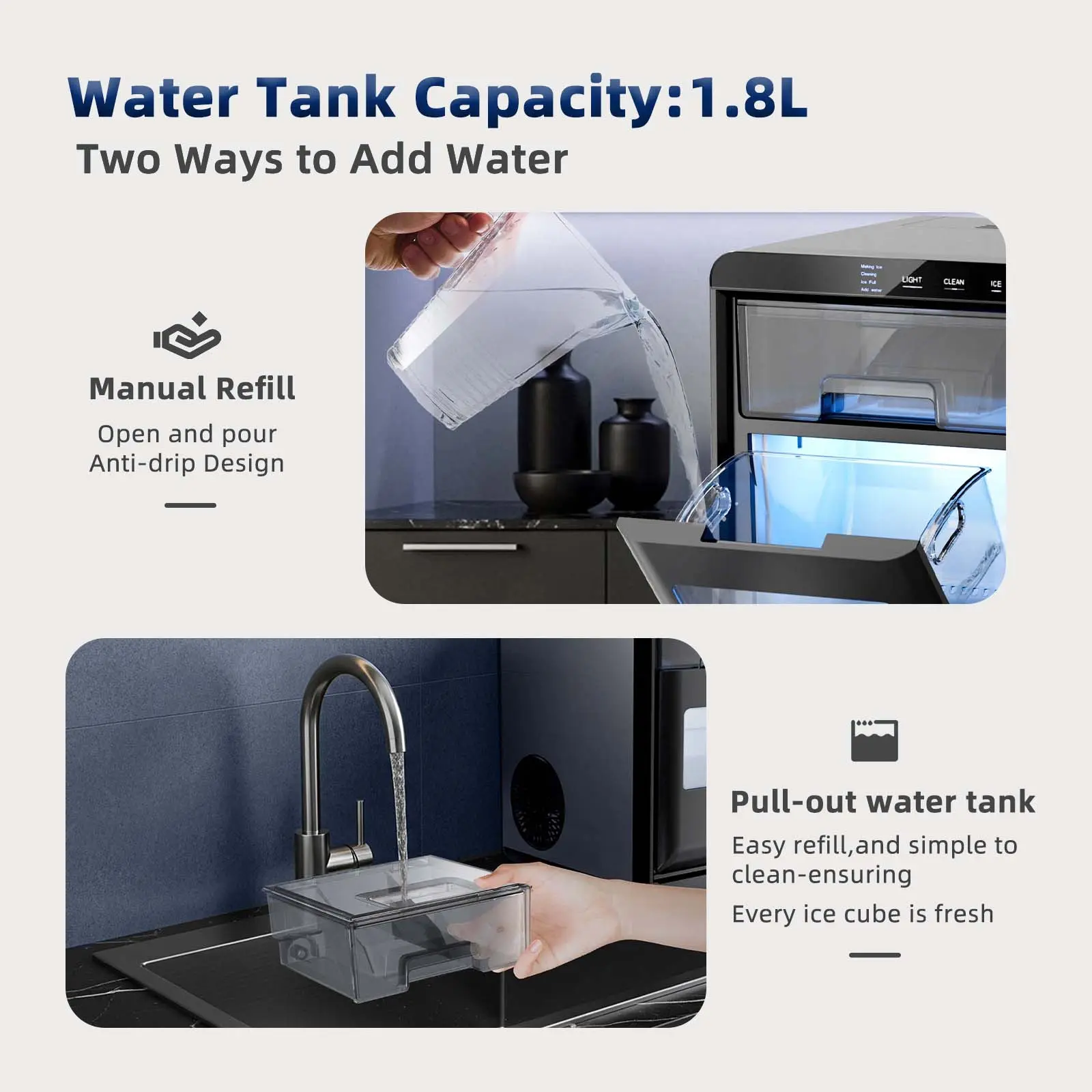 Ice Maker Machine – Makes 45 lbs/Day with Fast 10–15 Min Ice, Self-Cleaning & 24H Timer for Home, Bar & Parties