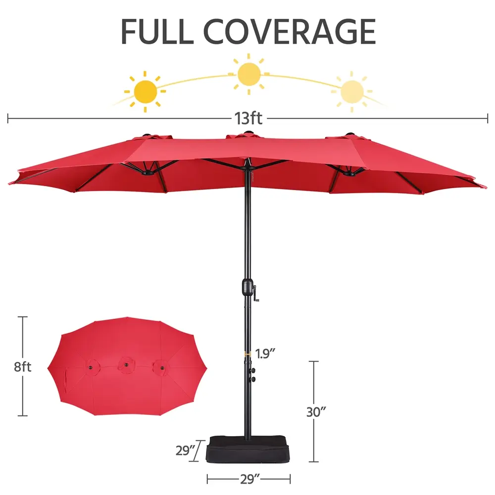 【On Sale】Massive 15/13ft Double-Sided Patio Umbrella | Heavy Duty & 2 Sandbags Included, Easy Crank for Garden Pool and Lawn