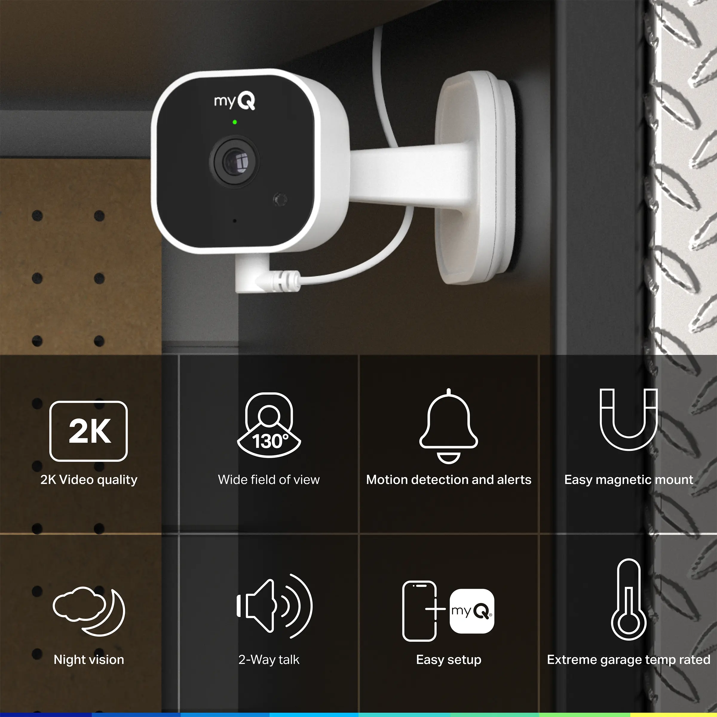2K Smart Garage Security Camera – Night Vision, Motion Detection, Two-Way Audio & Wi-Fi Smartphone Control