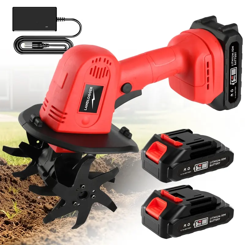 Cordless Cultivator & Tiller, 21V Electric Garden Tillers with 2×4000mAh Battery 120 Mins Runtime, 270 RPM Manganese Steel Blades, Lightweight 11.6 lbs, Ergonomic Design for Vegetable Plots Flowerbeds