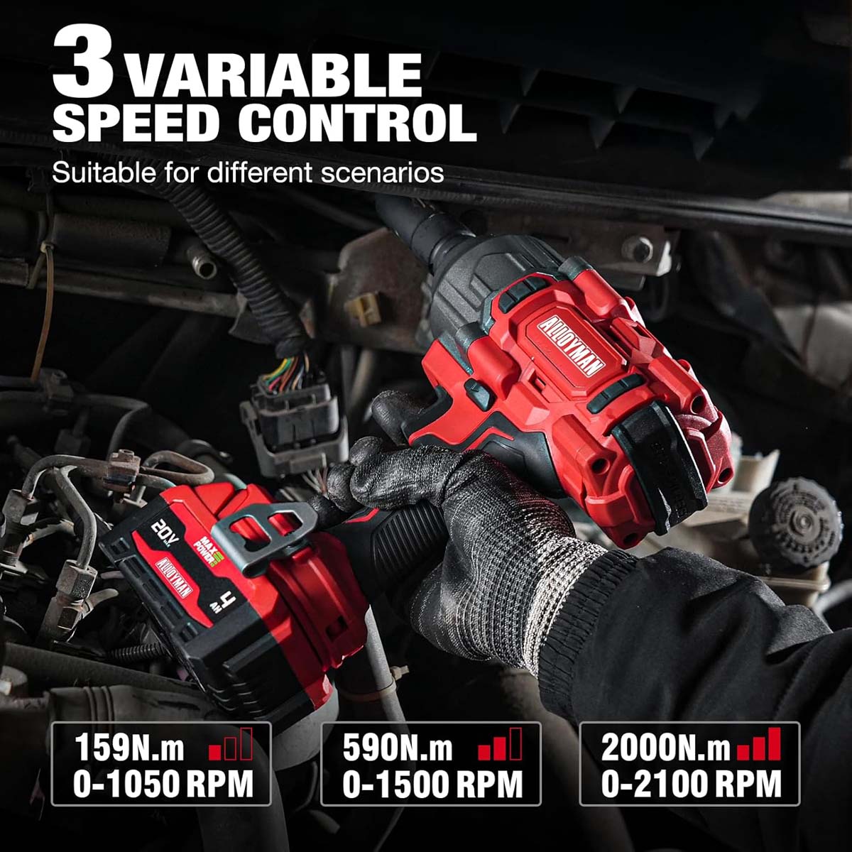 1/2" Cordless Brushless Impact Wrench Kit - 1475 ft-lbs(2000N.m) High Torque - Red Kit