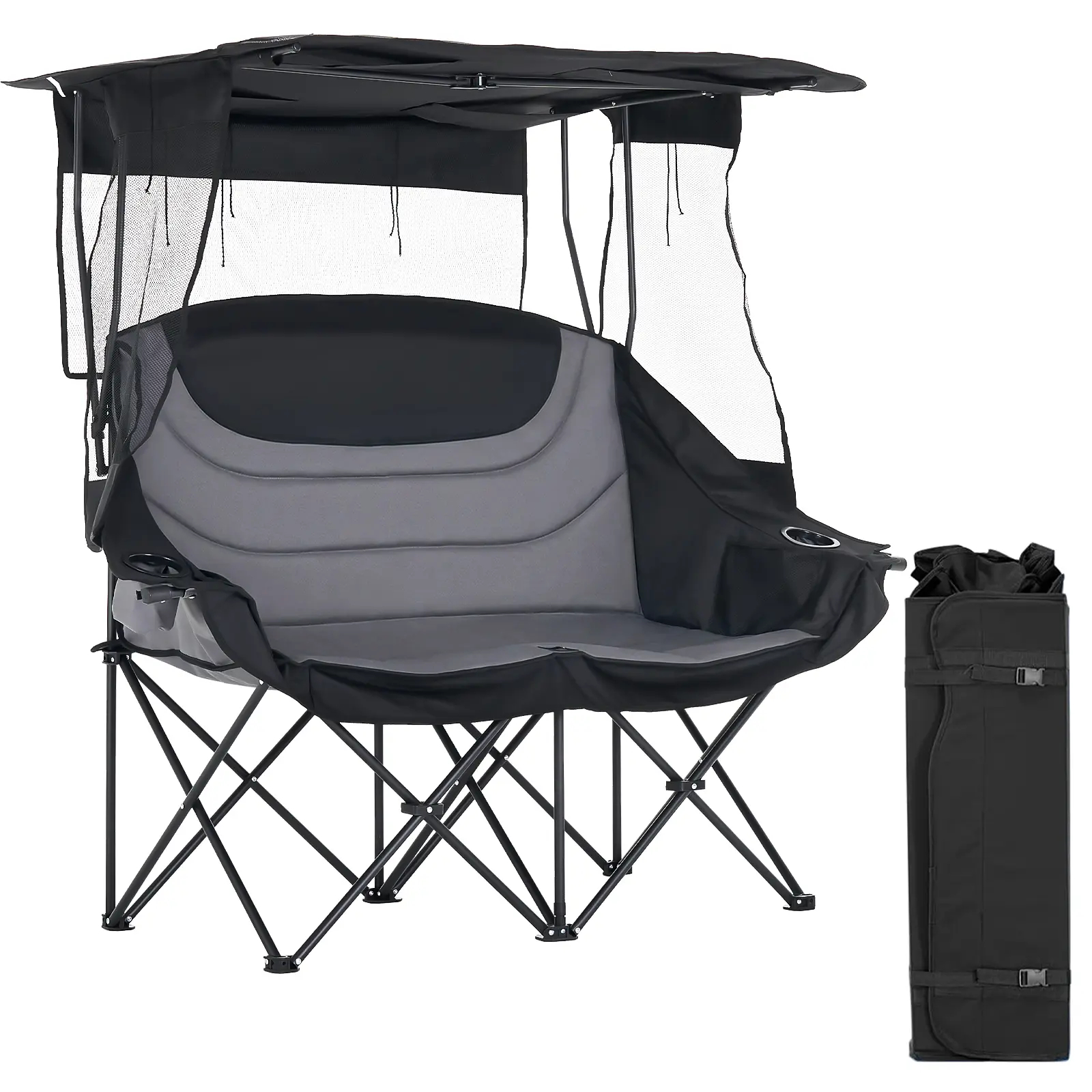 MOPHOTO XXL Double Camping Chair with Canopy - Padded Comfort