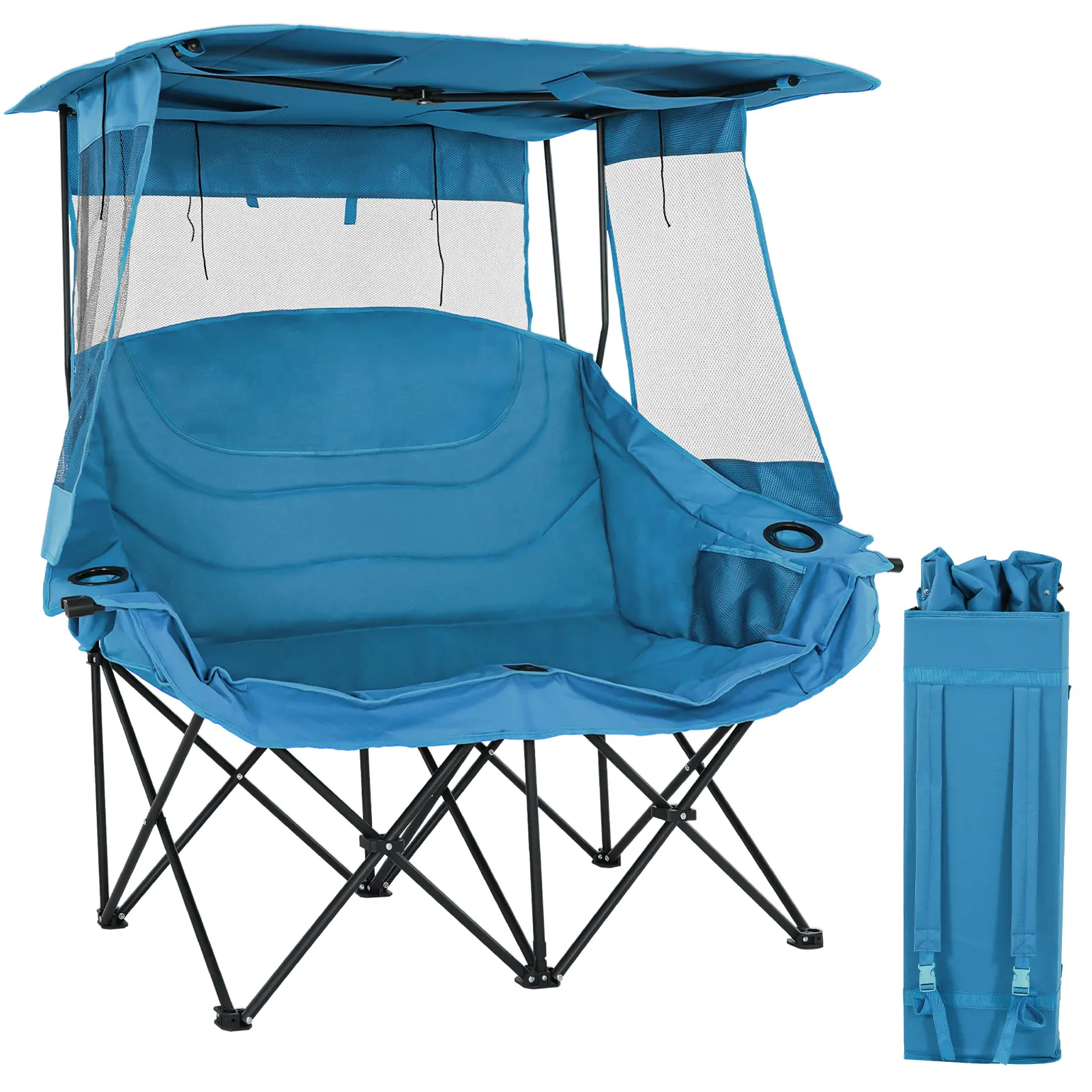MOPHOTO XXL Double Camping Chair with Canopy - Padded Comfort