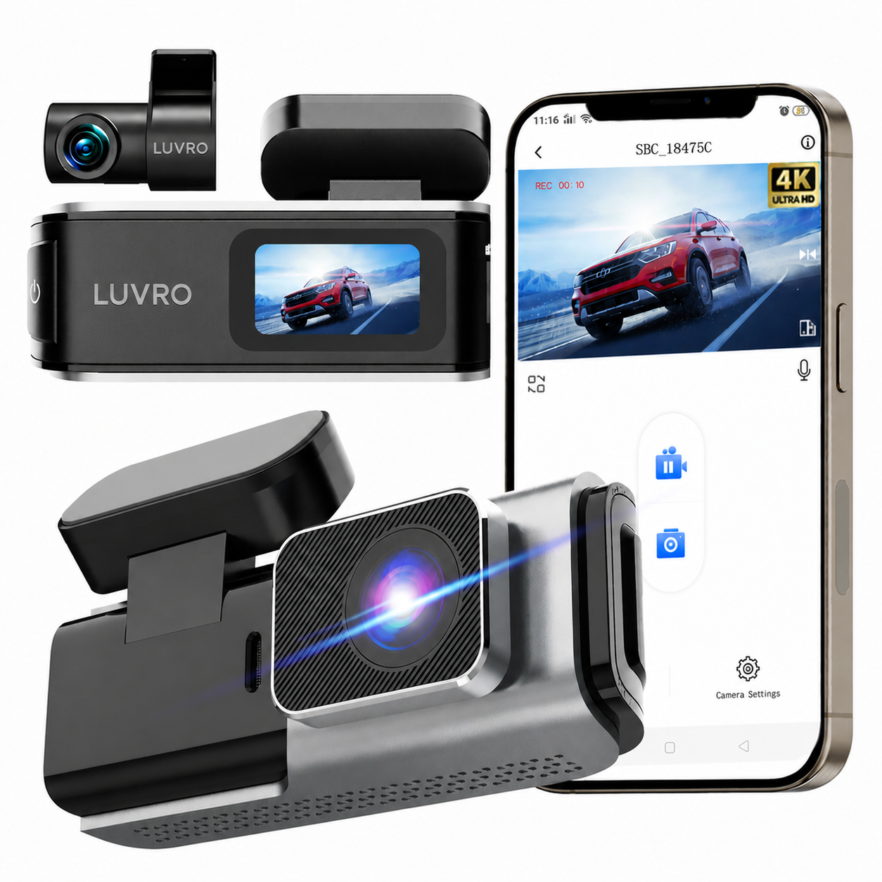 4K dash cam with WiFi and rear camera