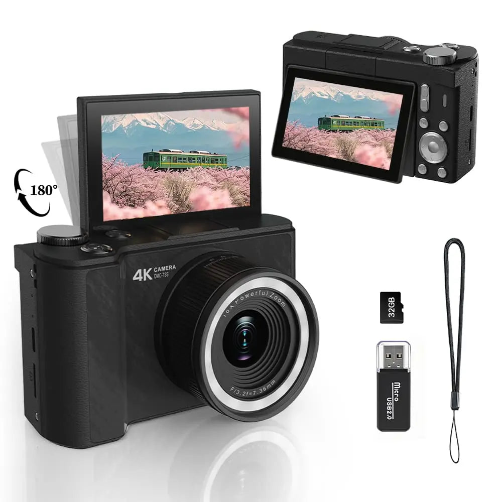 Digital Foldable Vlogging Camera, 32GB SD Card, Self Timer, Wrist Strap – Perfect Gift for Teens & Beginners