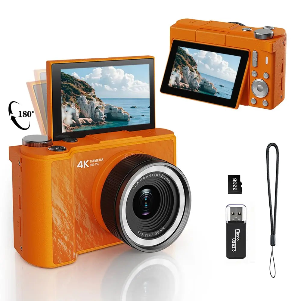Digital Foldable Vlogging Camera, 32GB SD Card, Self Timer, Wrist Strap – Perfect Gift for Teens & Beginners
