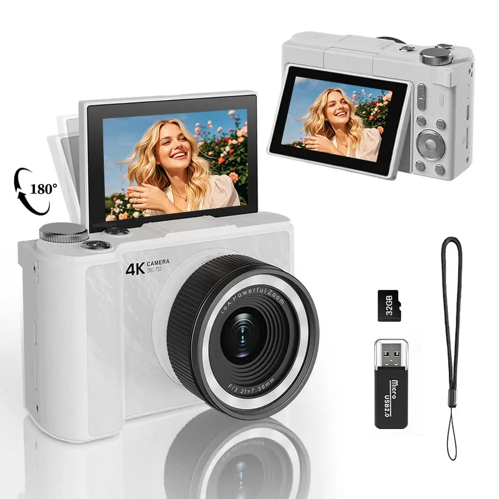 Digital Foldable Vlogging Camera, 32GB SD Card, Self Timer, Wrist Strap – Perfect Gift for Teens & Beginners