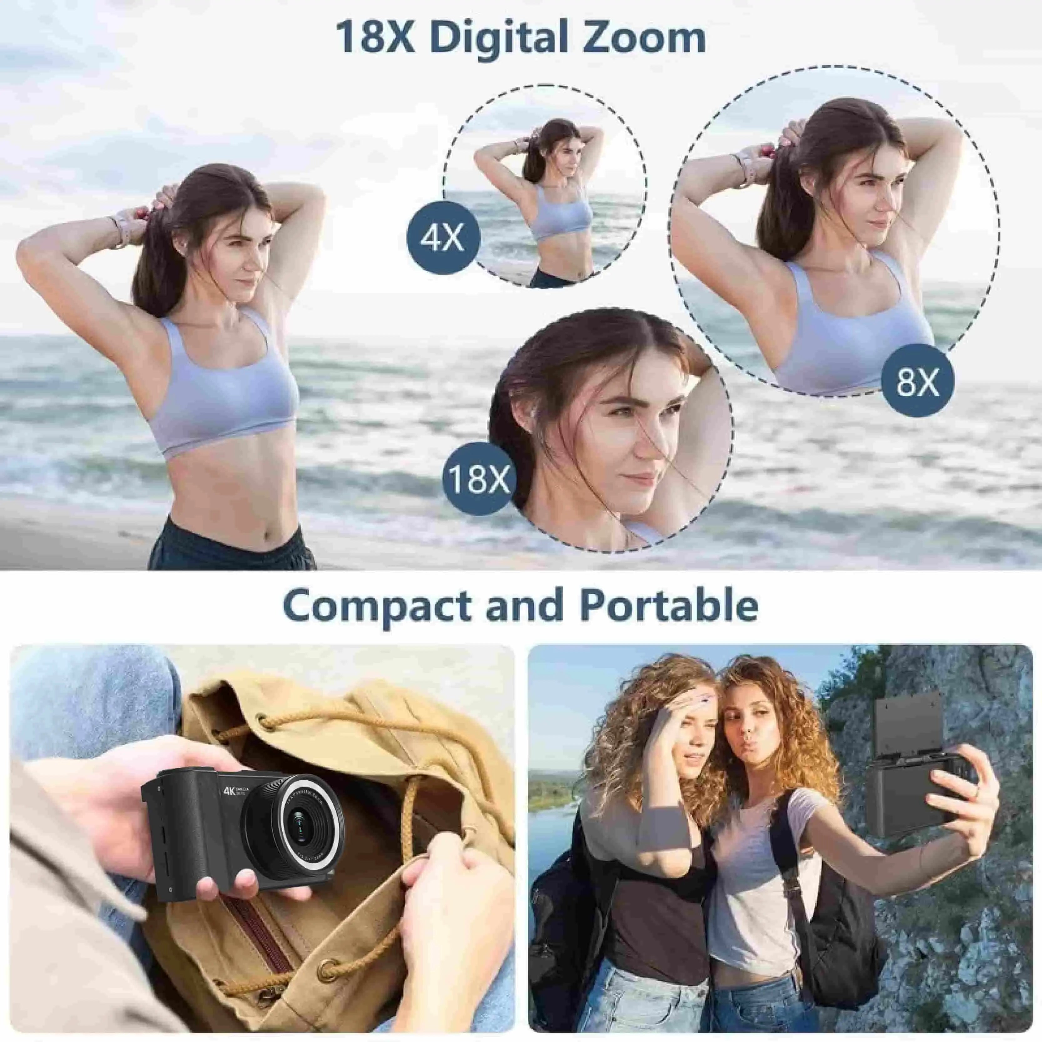 Digital Foldable Vlogging Camera, 32GB SD Card, Self Timer, Wrist Strap – Perfect Gift for Teens & Beginners