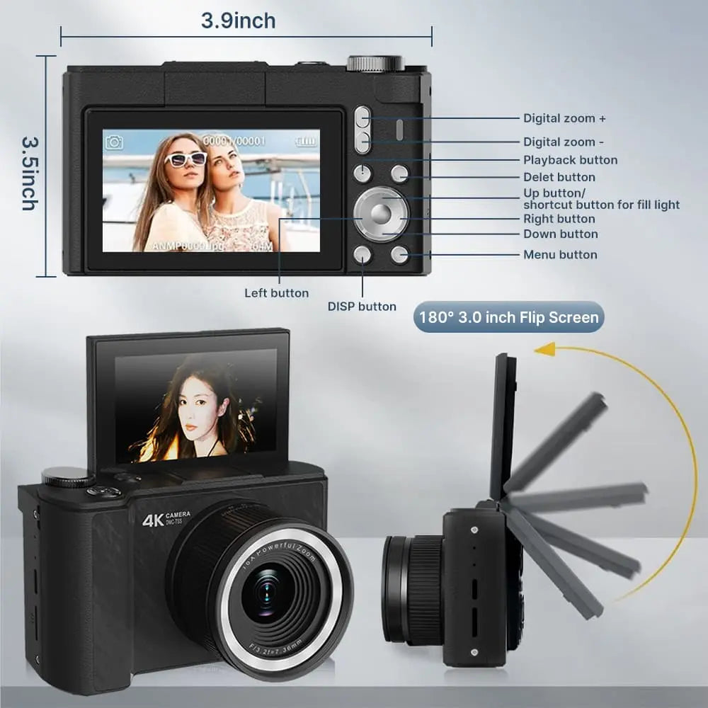 Digital Foldable Vlogging Camera, 32GB SD Card, Self Timer, Wrist Strap – Perfect Gift for Teens & Beginners