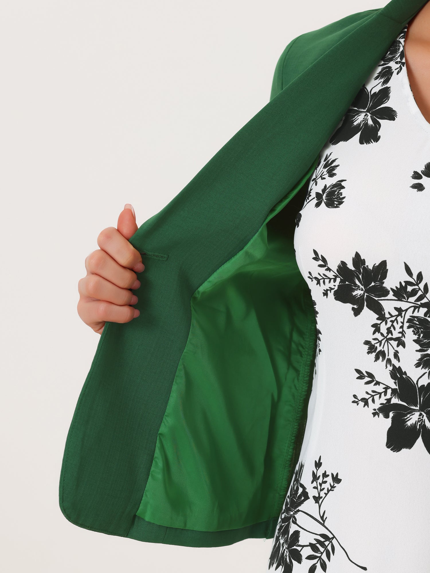 Work flower Print Contrast Panel 2pc Sets Chiffon V Neck Jacket Dress