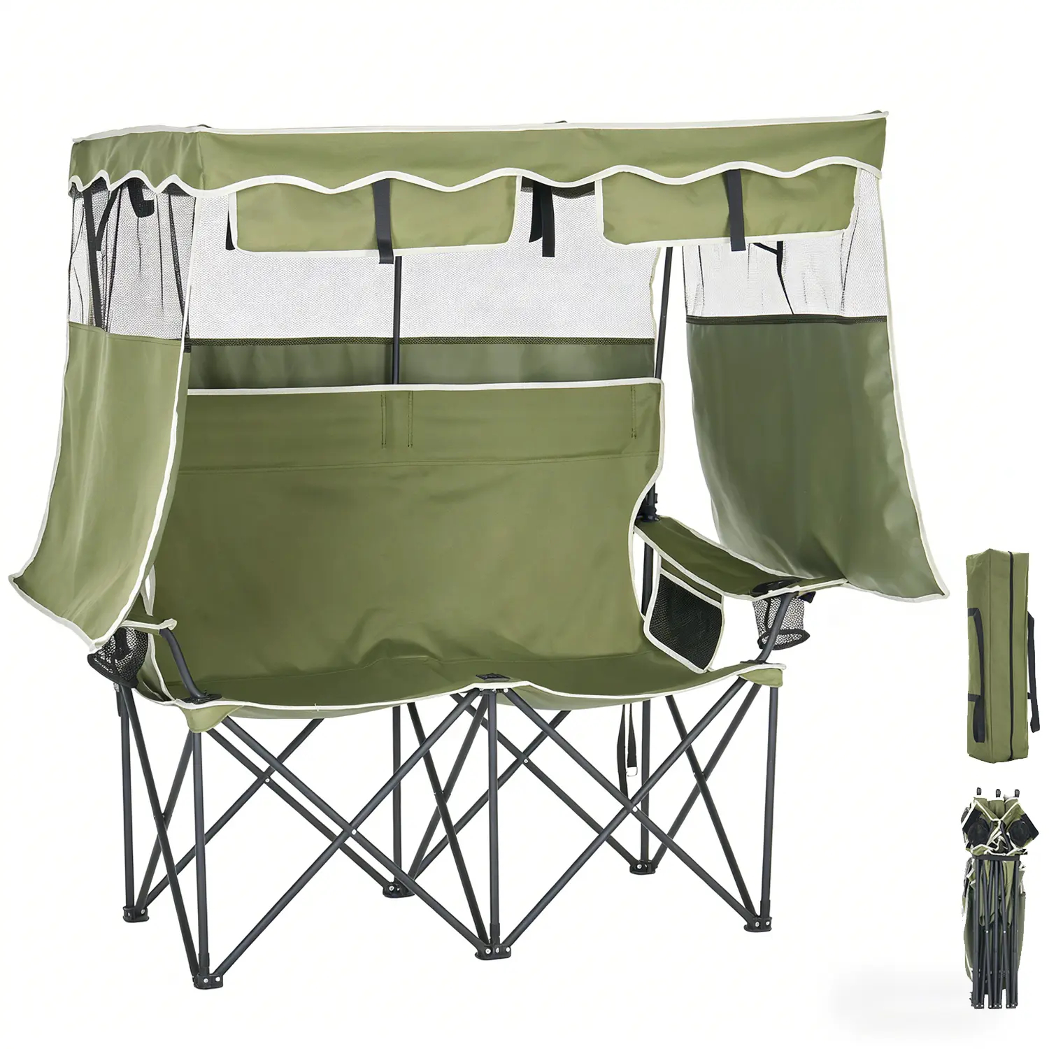 MOPHOTO XXL Double Camping Chair with Canopy - Padded Comfort