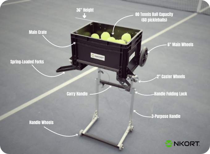 Extra Large Tennis Ball Hopper, Holds 200 Balls, Foldable Tennis Ball Basket with Wheels & Removable Bag, Lightweight Pickleball Caddy Cart for Baseball/Softball