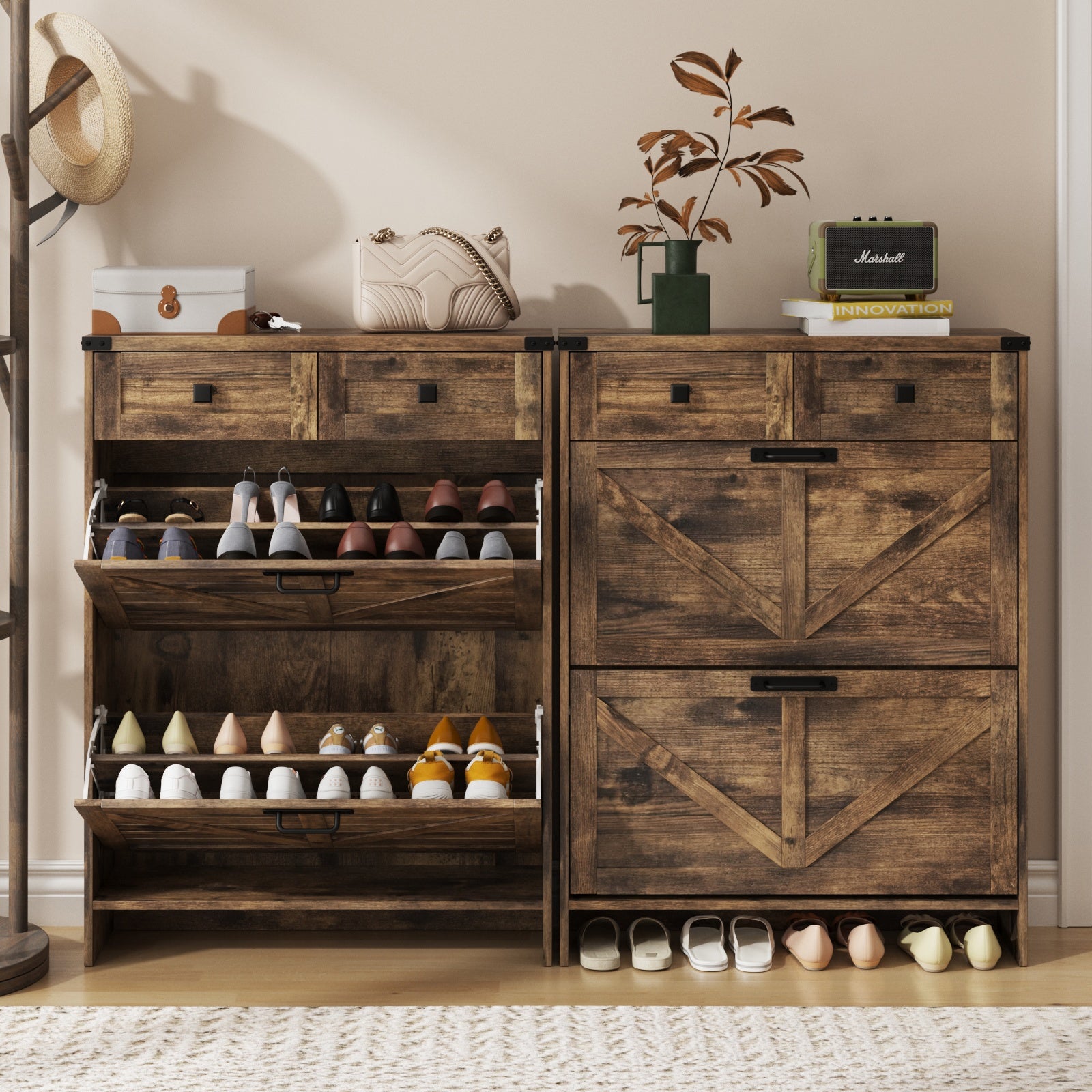 Shoe Storage Cabinet with 2 Flip Drawers & 2 Drawers