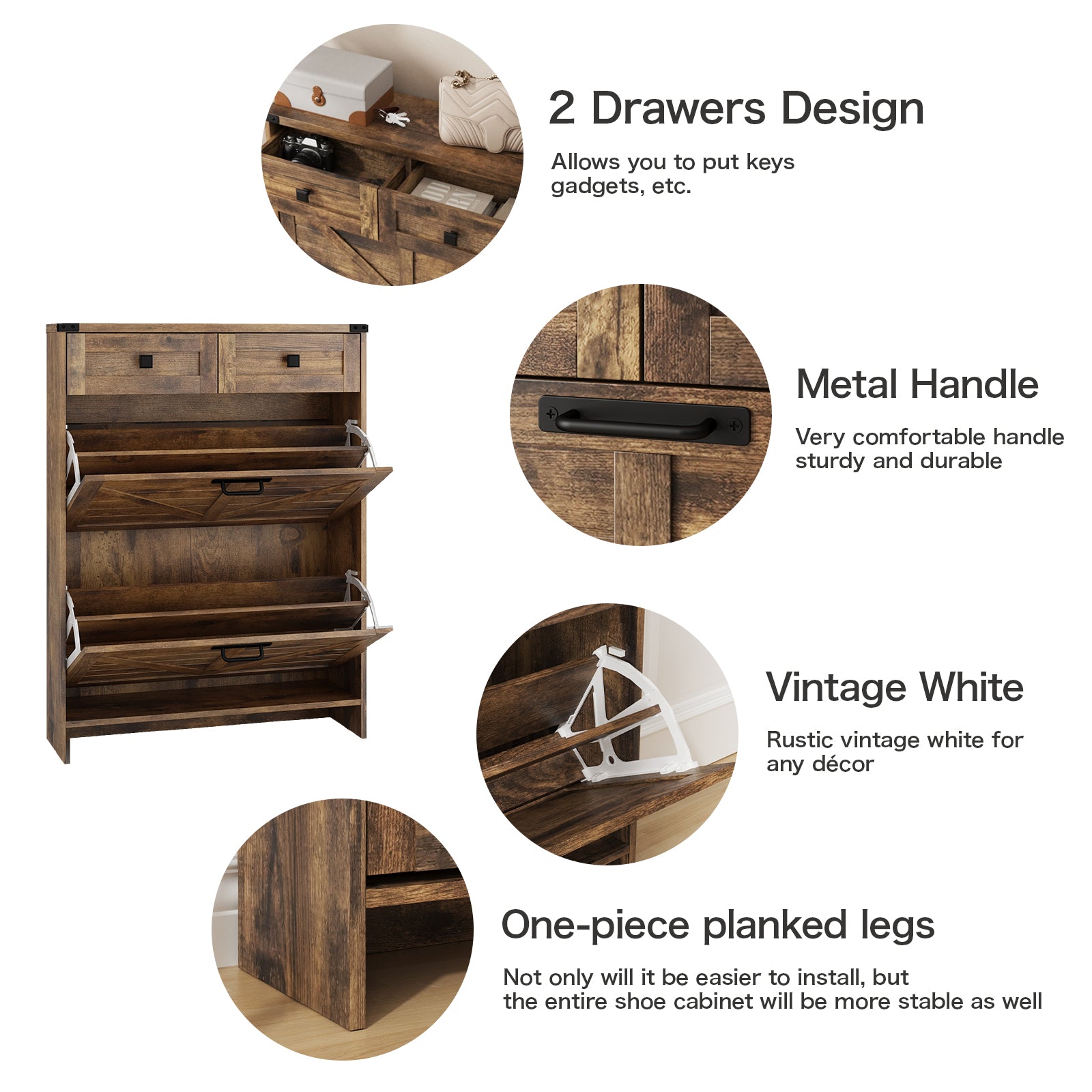 Shoe Storage Cabinet with 2 Flip Drawers & 2 Drawers