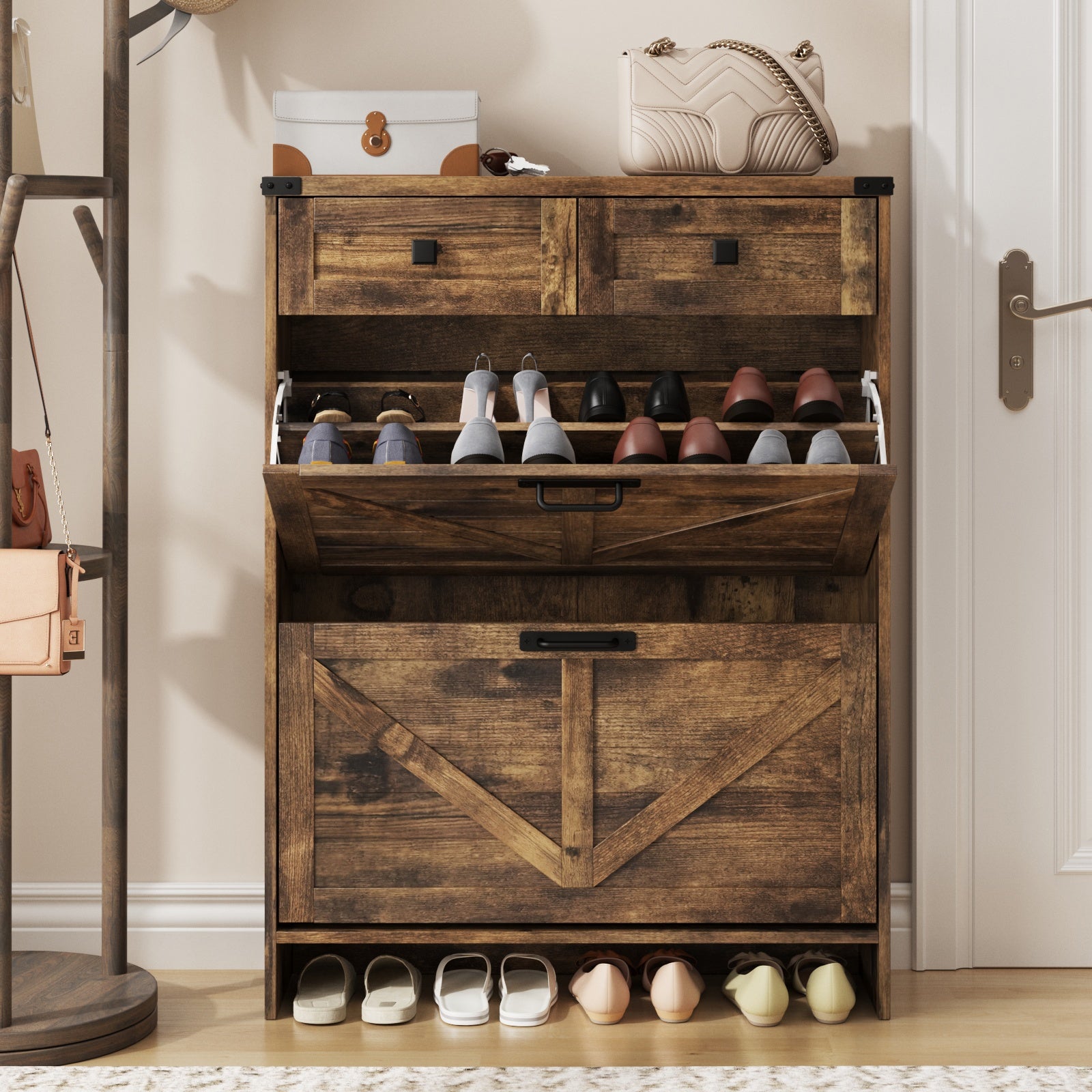 Shoe Storage Cabinet with 2 Flip Drawers & 2 Drawers