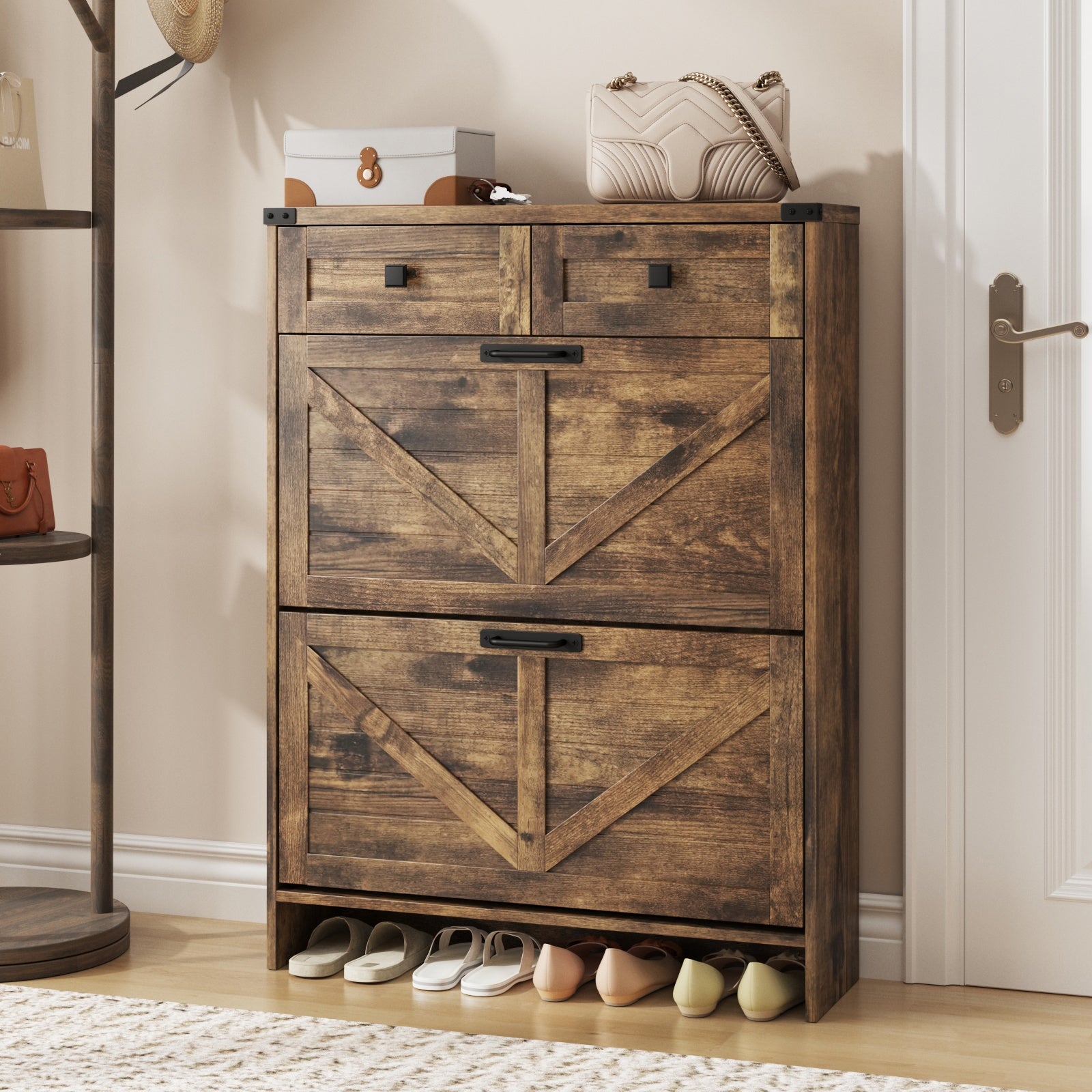 Shoe Storage Cabinet with 2 Flip Drawers & 2 Drawers