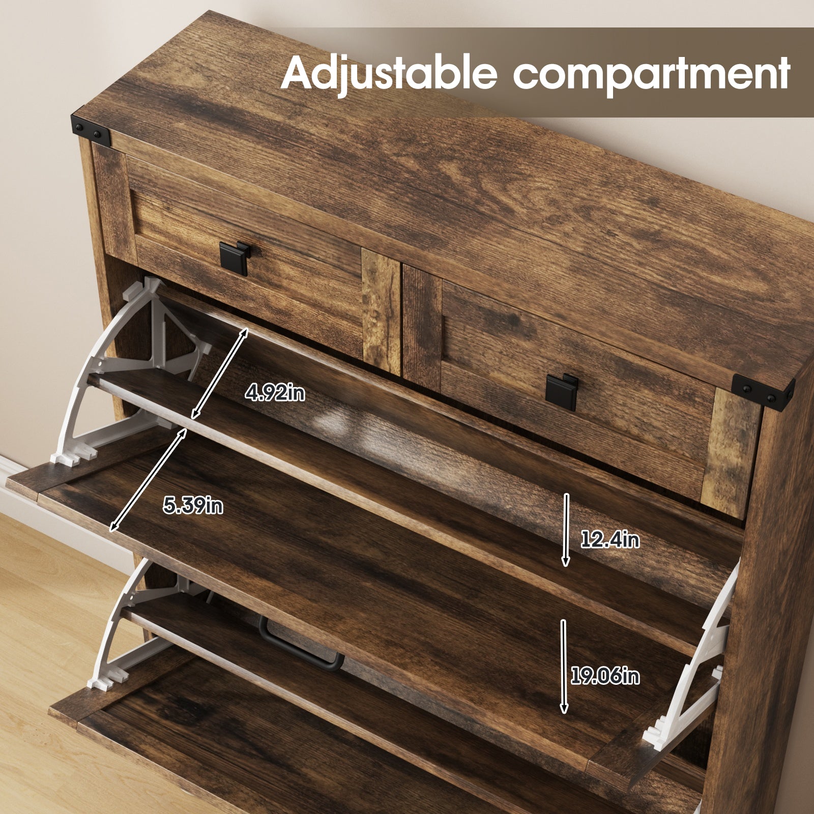 Shoe Storage Cabinet with 2 Flip Drawers & 2 Drawers