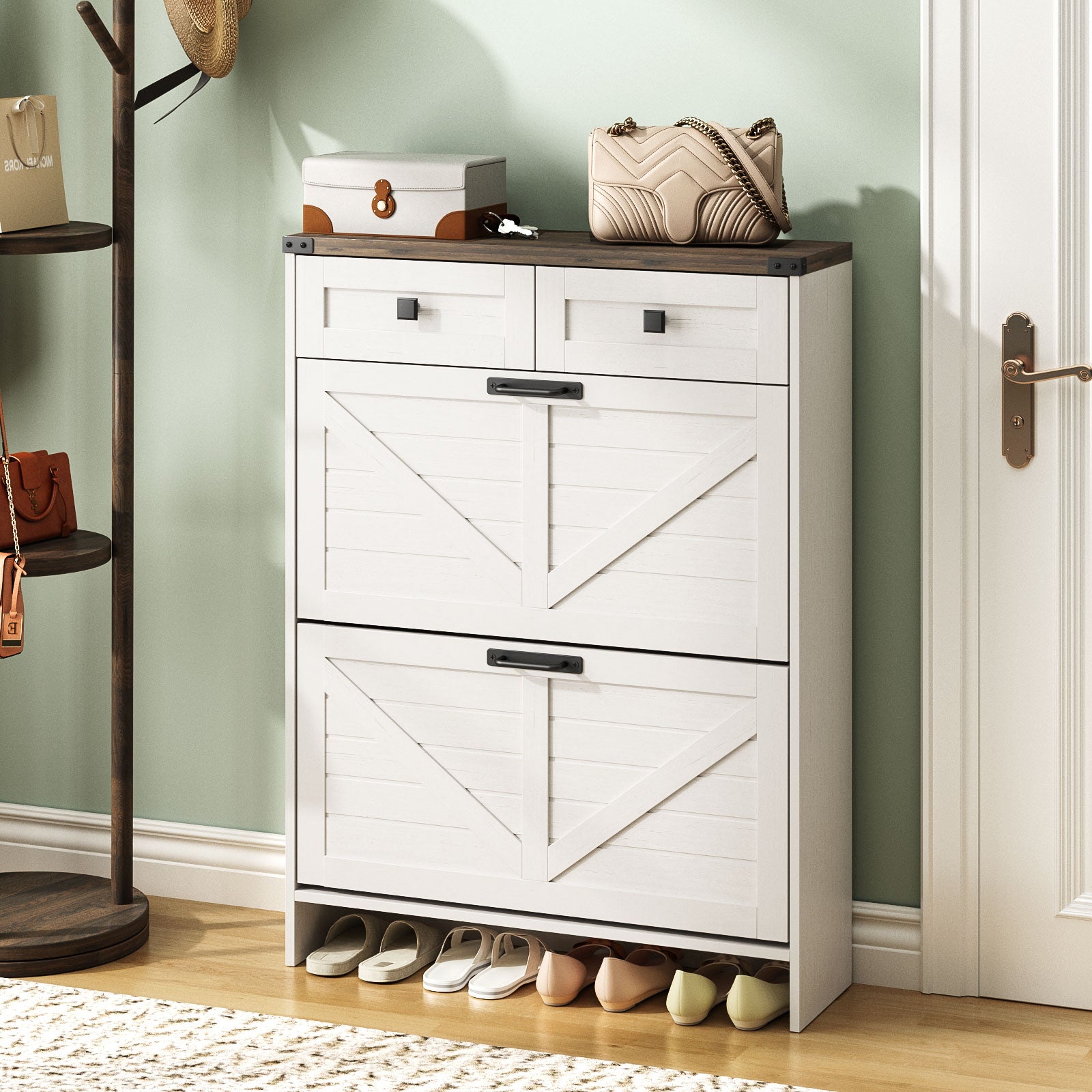Shoe Storage Cabinet with 2 Flip Drawers & 2 Drawers