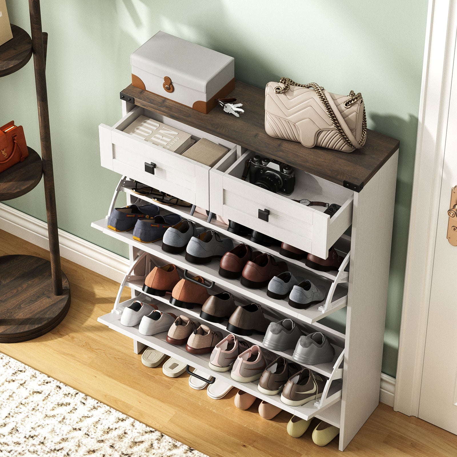 Shoe Storage Cabinet with 2 Flip Drawers & 2 Drawers