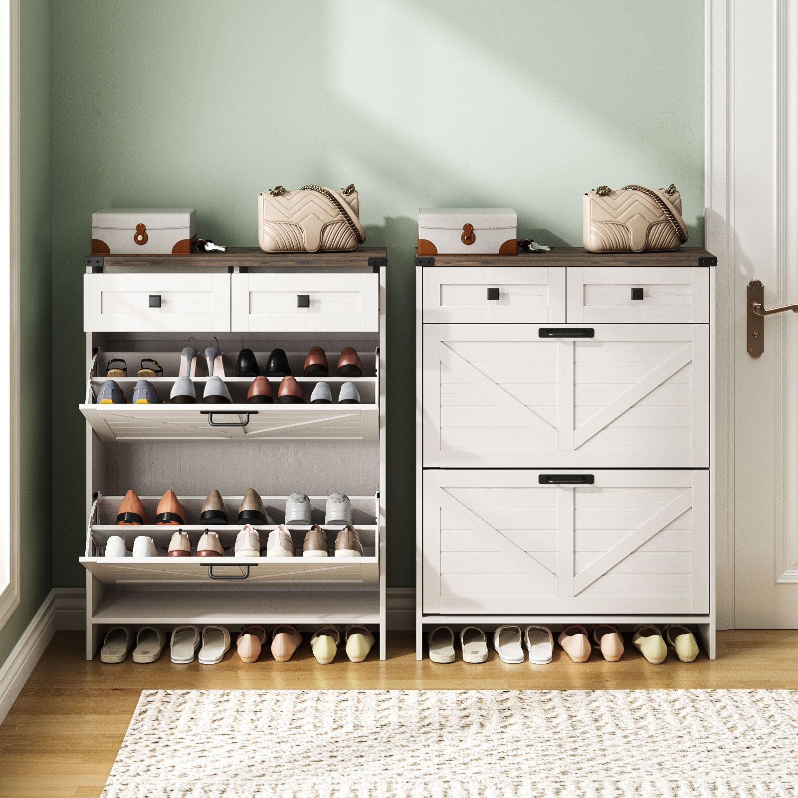 Shoe Storage Cabinet with 2 Flip Drawers & 2 Drawers
