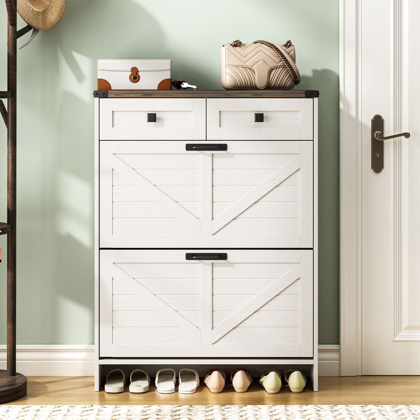 Shoe Storage Cabinet with 2 Flip Drawers & 2 Drawers