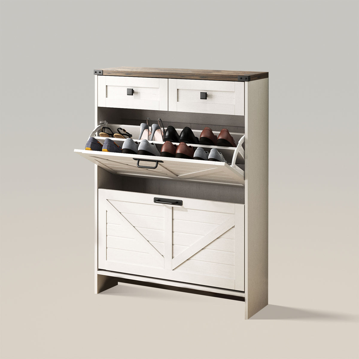 Shoe Storage Cabinet with 2 Flip Drawers & 2 Drawers
