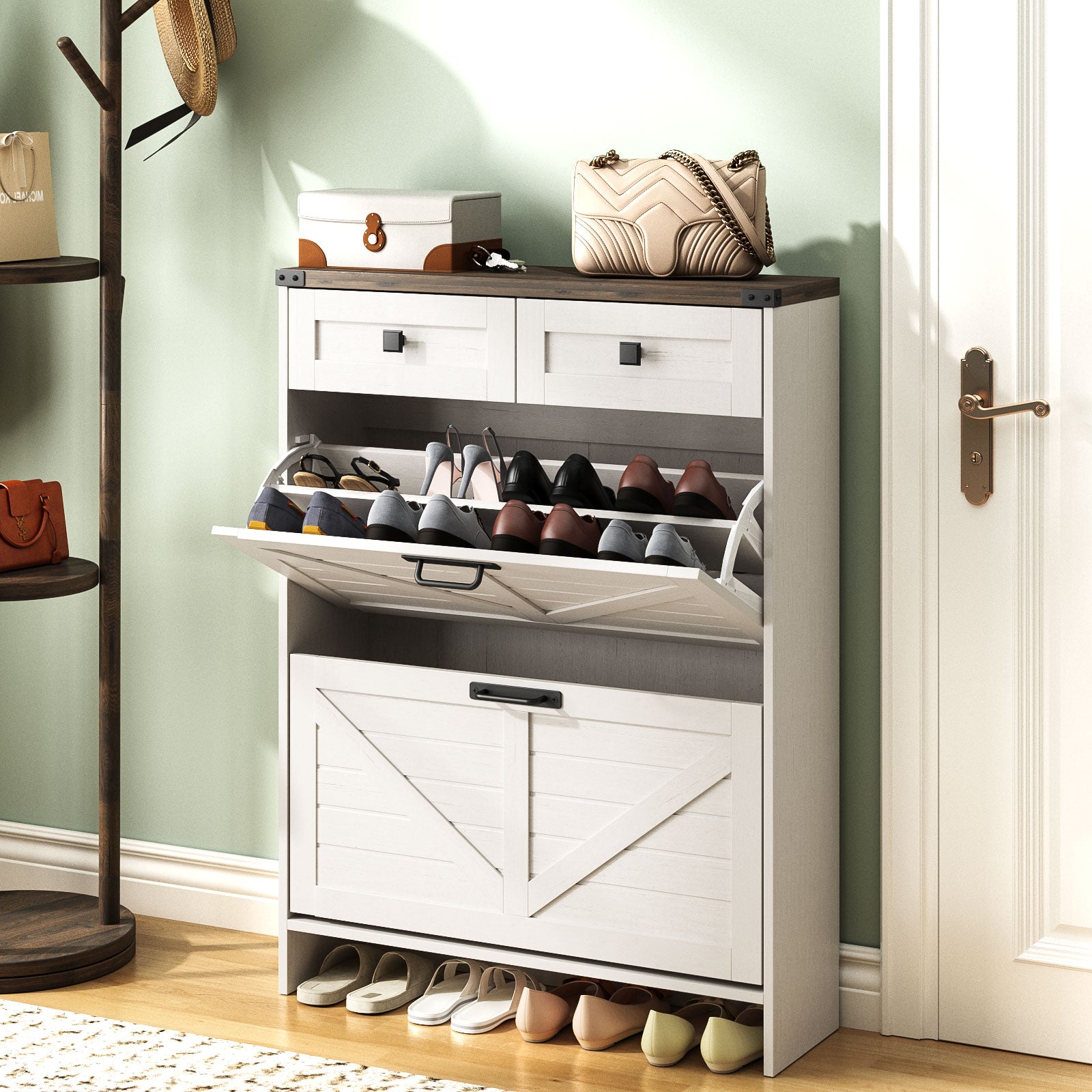 Shoe Storage Cabinet with 2 Flip Drawers & 2 Drawers