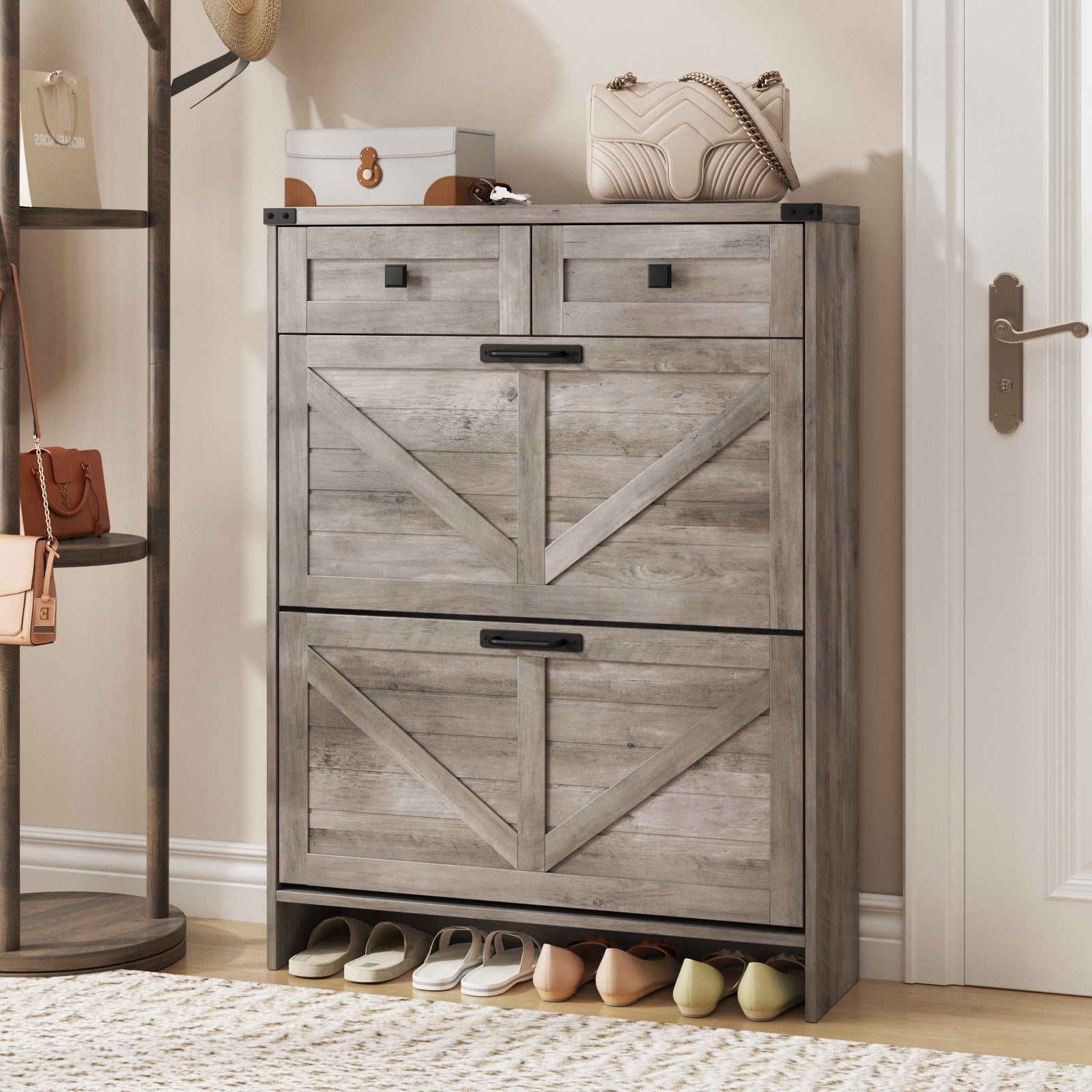 Shoe Storage Cabinet with 2 Flip Drawers & 2 Drawers