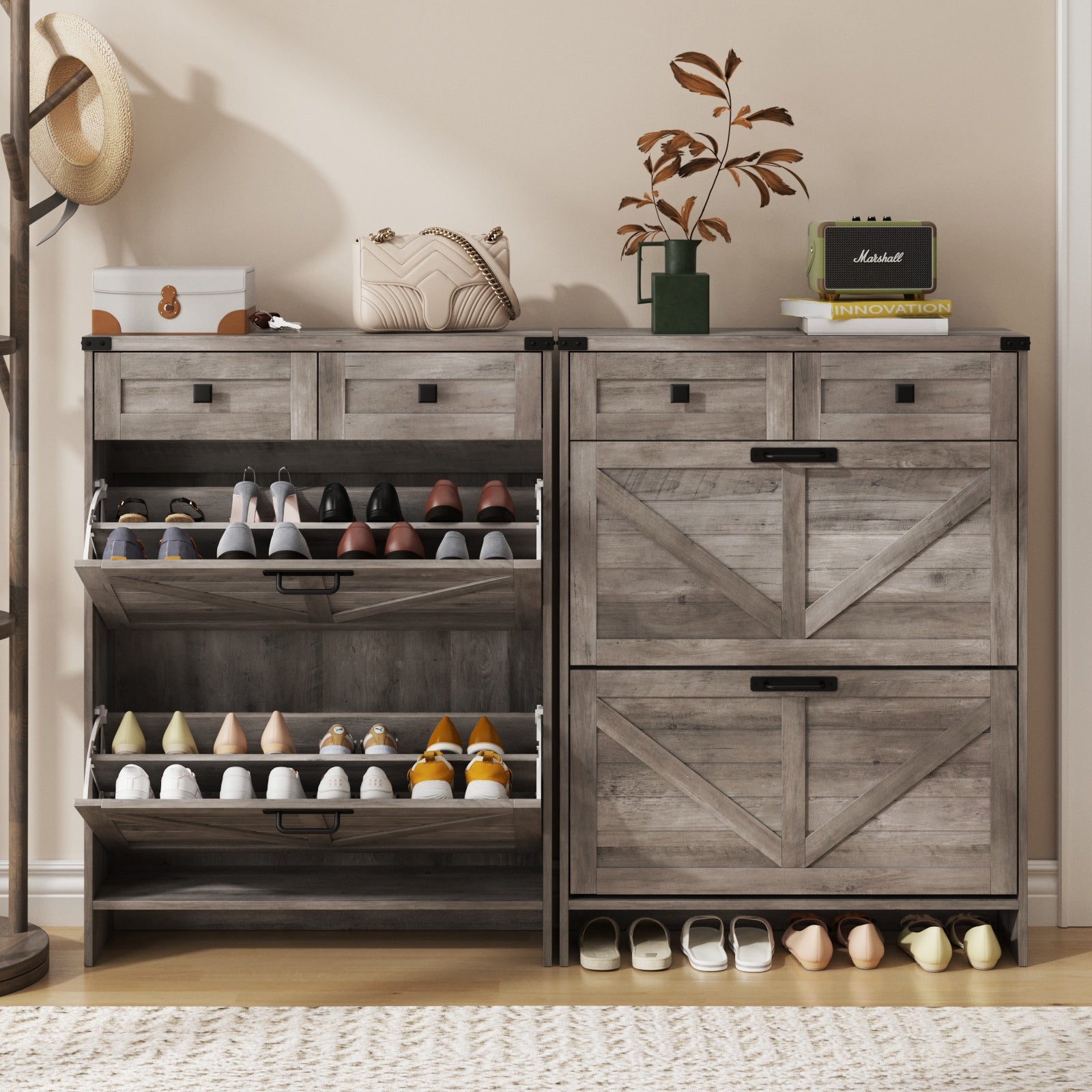 Shoe Storage Cabinet with 2 Flip Drawers & 2 Drawers