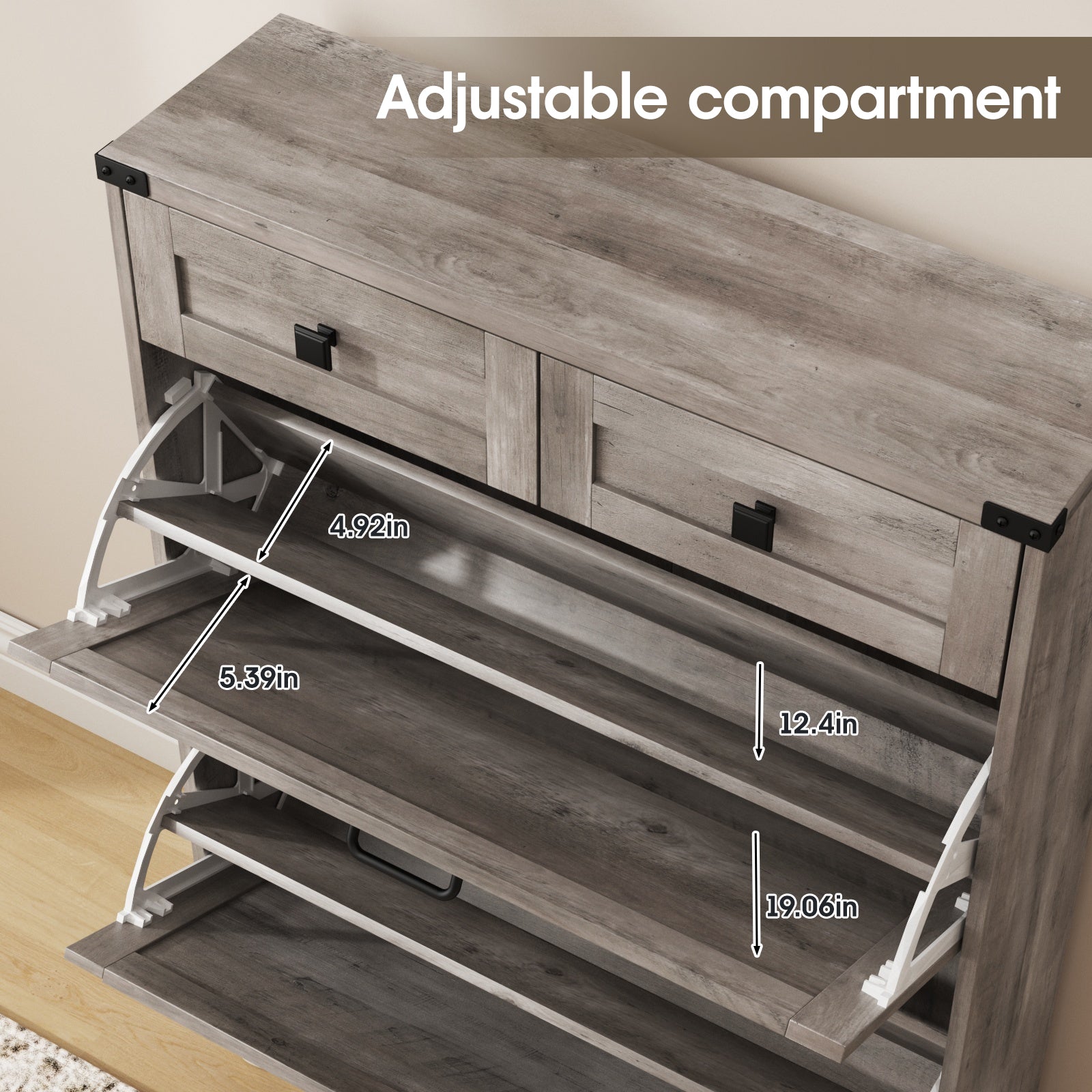 Shoe Storage Cabinet with 2 Flip Drawers & 2 Drawers