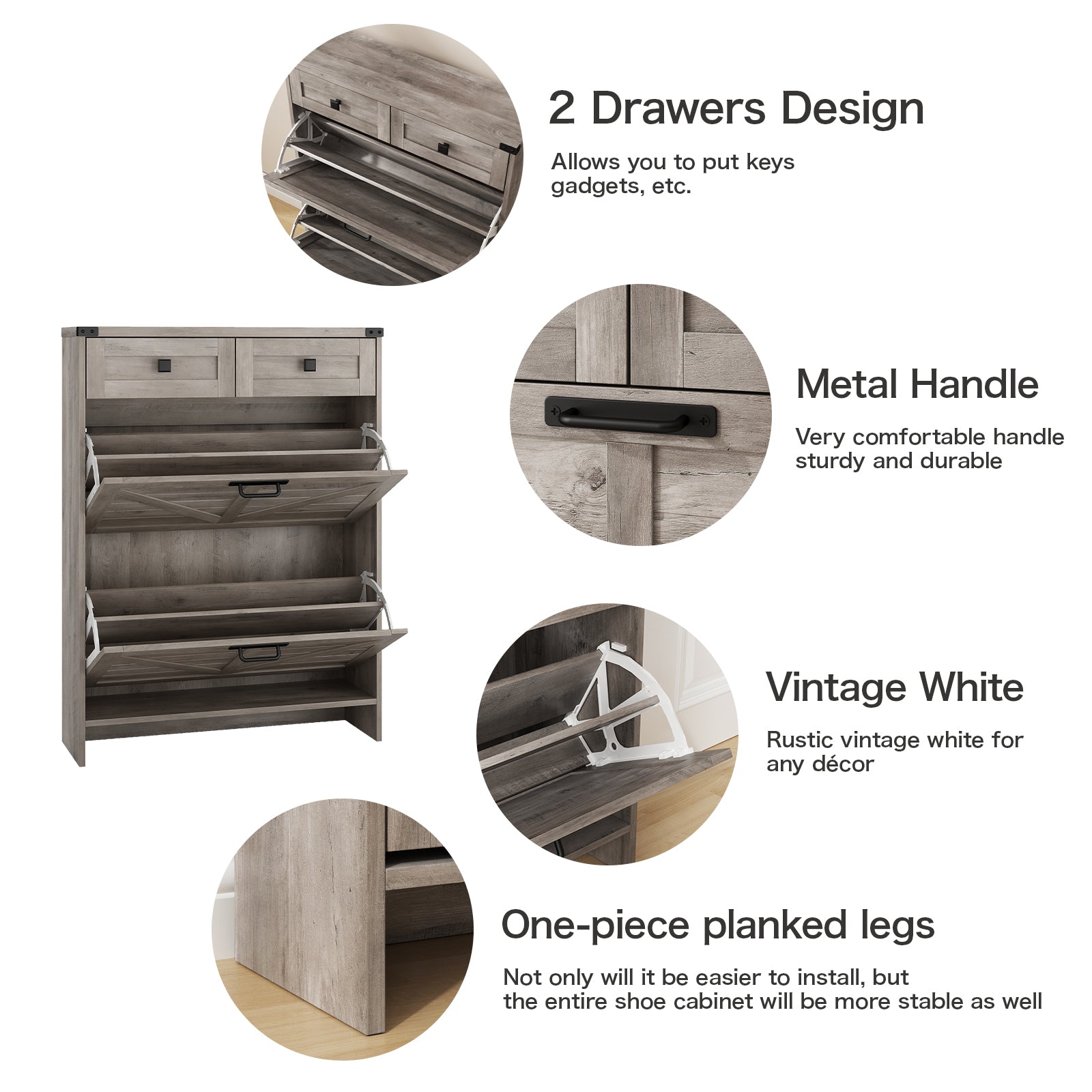 Shoe Storage Cabinet with 2 Flip Drawers & 2 Drawers
