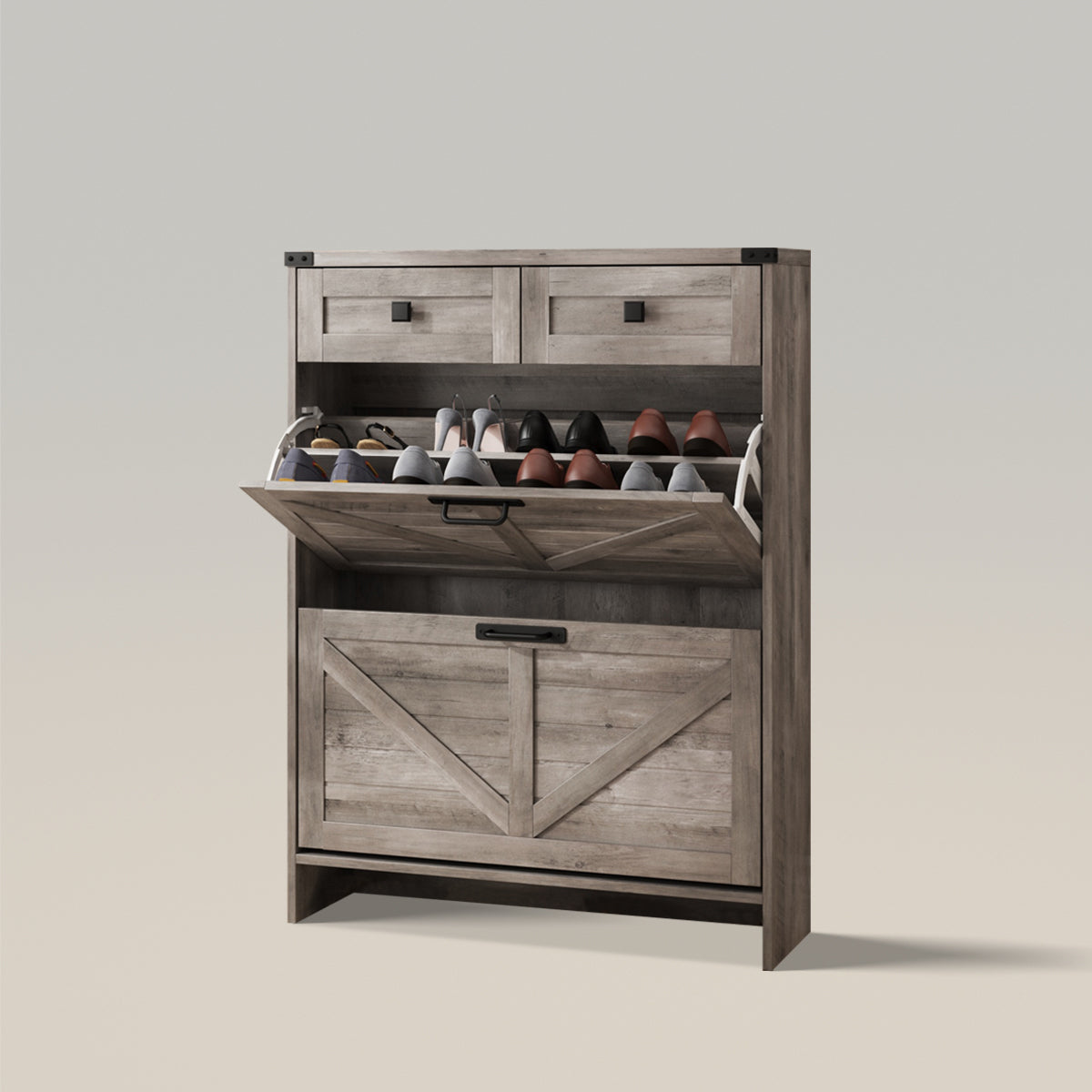 Shoe Storage Cabinet with 2 Flip Drawers & 2 Drawers