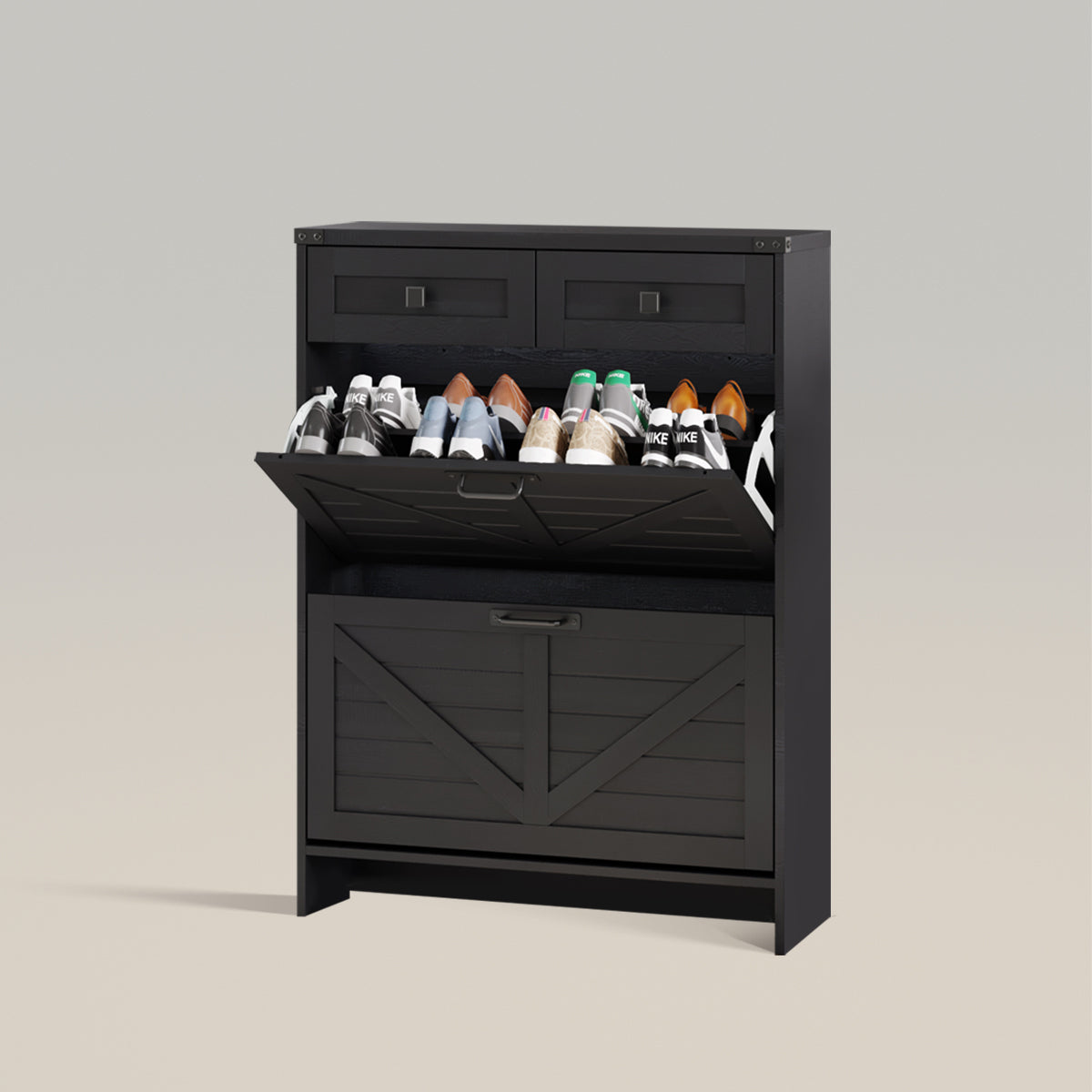 Shoe Storage Cabinet with 2 Flip Drawers & 2 Drawers