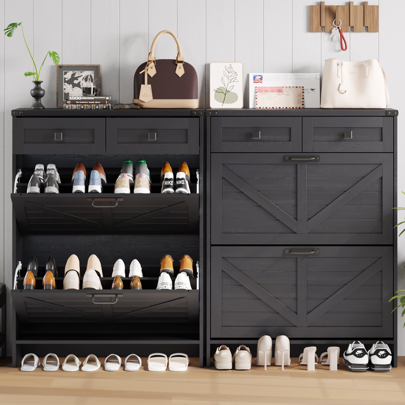 Shoe Storage Cabinet with 2 Flip Drawers & 2 Drawers
