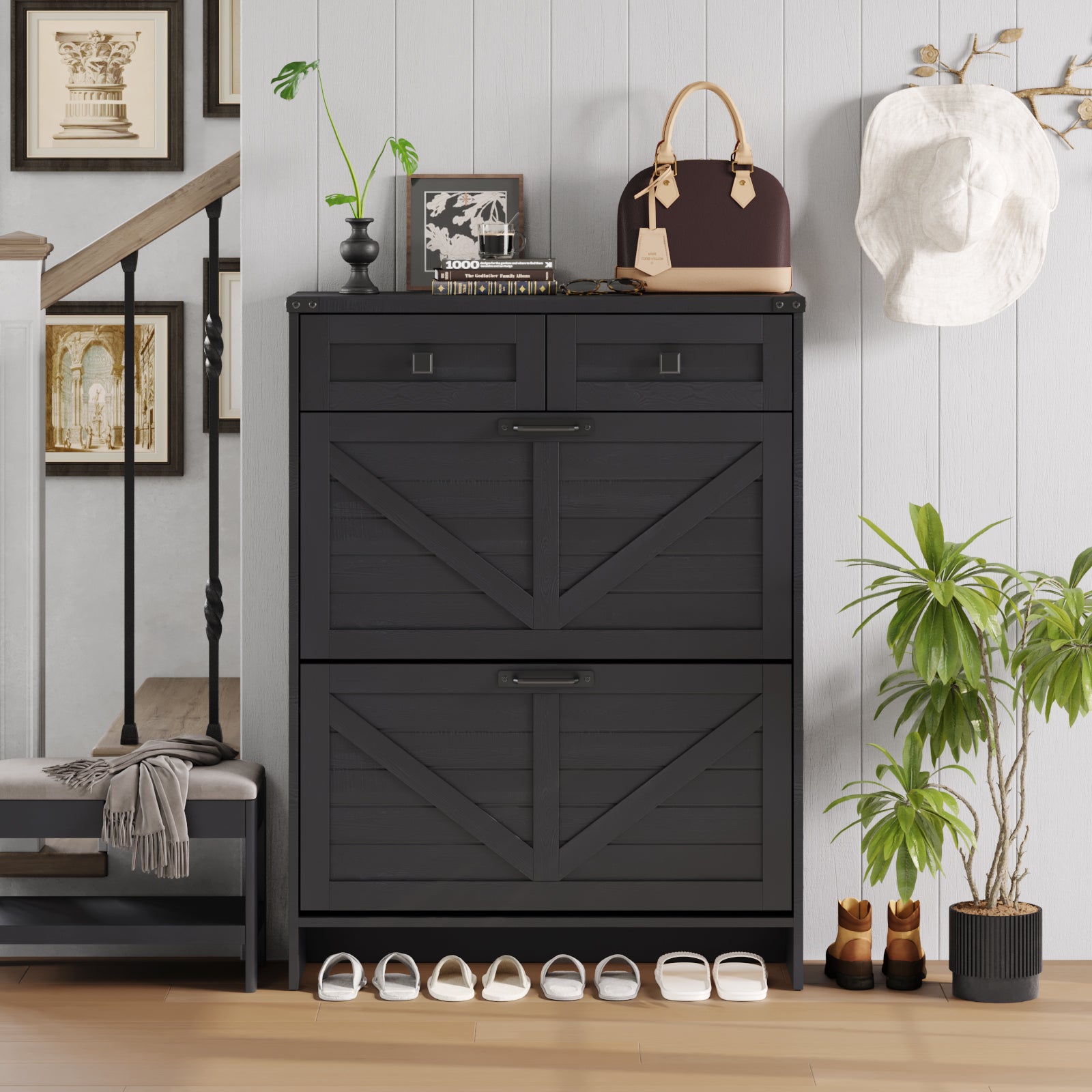 Shoe Storage Cabinet with 2 Flip Drawers & 2 Drawers