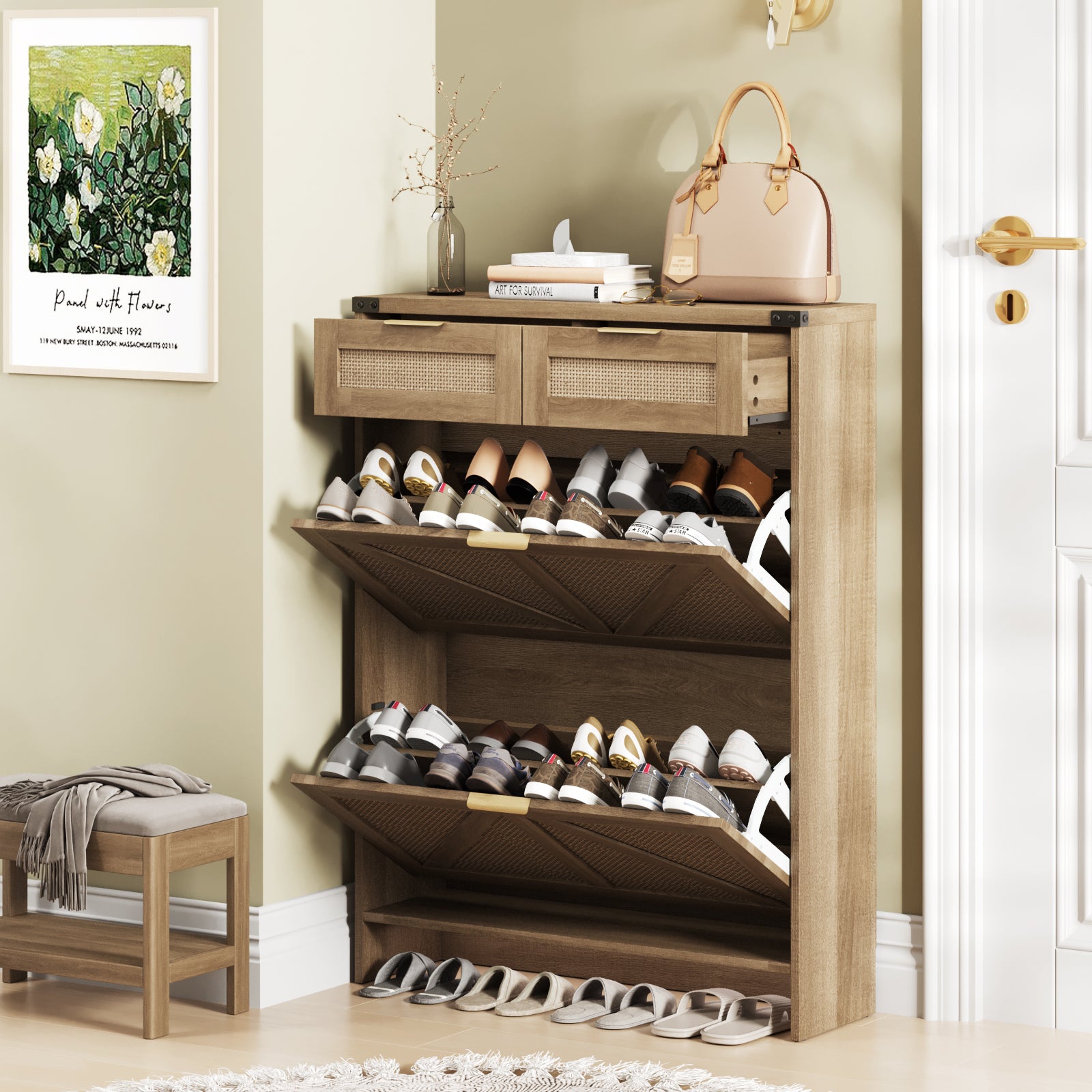Shoe Storage Cabinet with 2 Flip Drawers & 2 Drawers