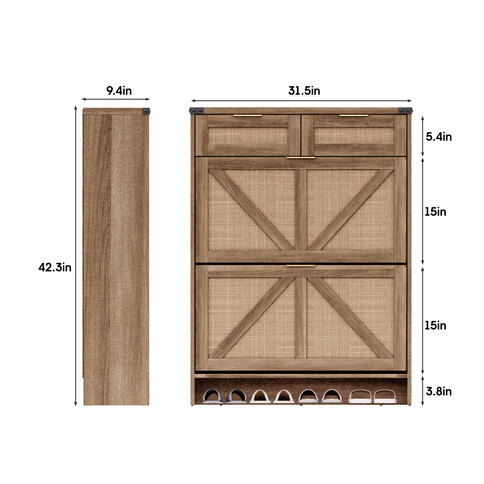 Shoe Storage Cabinet with 2 Flip Drawers & 2 Drawers