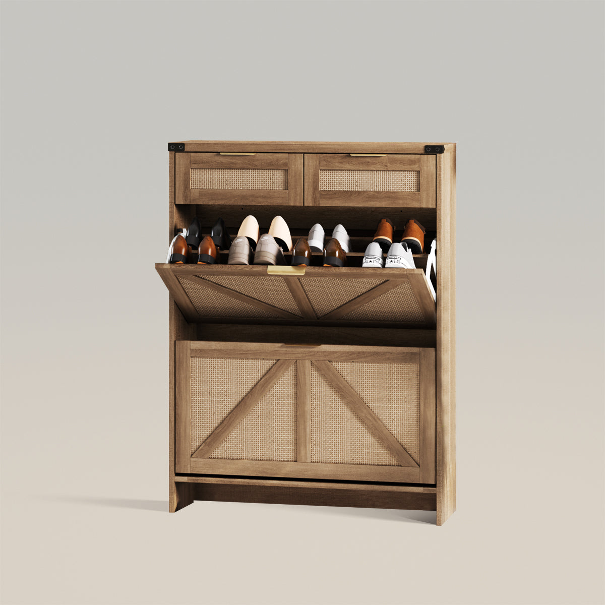 Shoe Storage Cabinet with 2 Flip Drawers & 2 Drawers