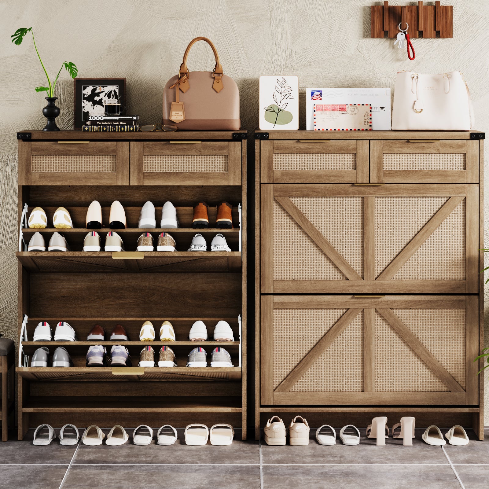 Shoe Storage Cabinet with 2 Flip Drawers & 2 Drawers