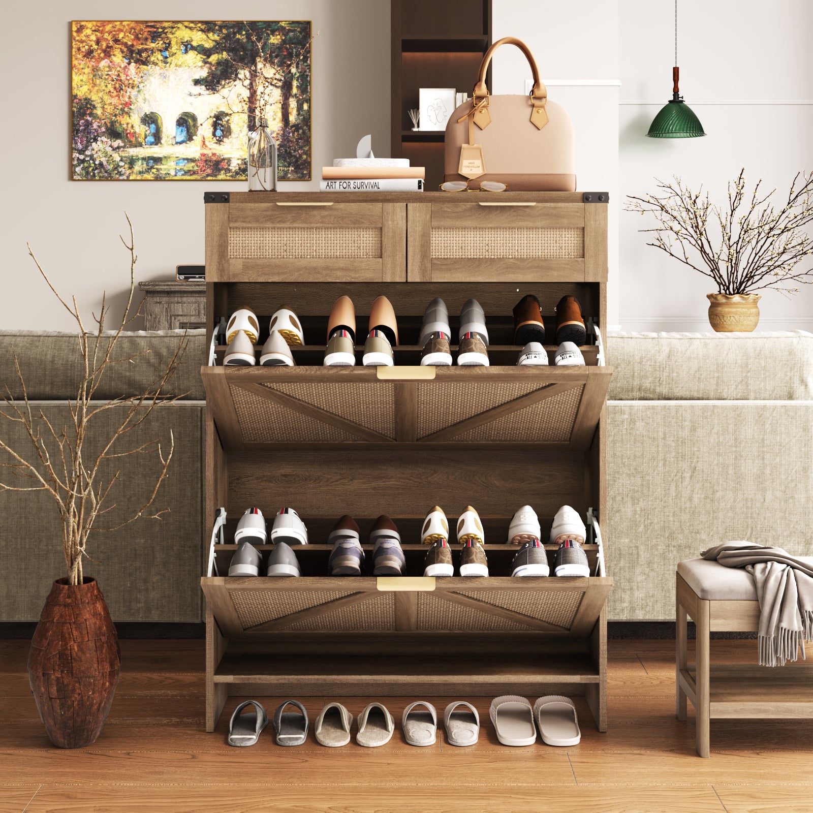 Shoe Storage Cabinet with 2 Flip Drawers & 2 Drawers