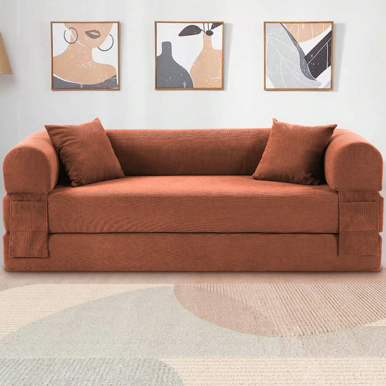 80" Convertible Sofa Bed, 3-in-1 Folding Pull Out Couch with Pillows