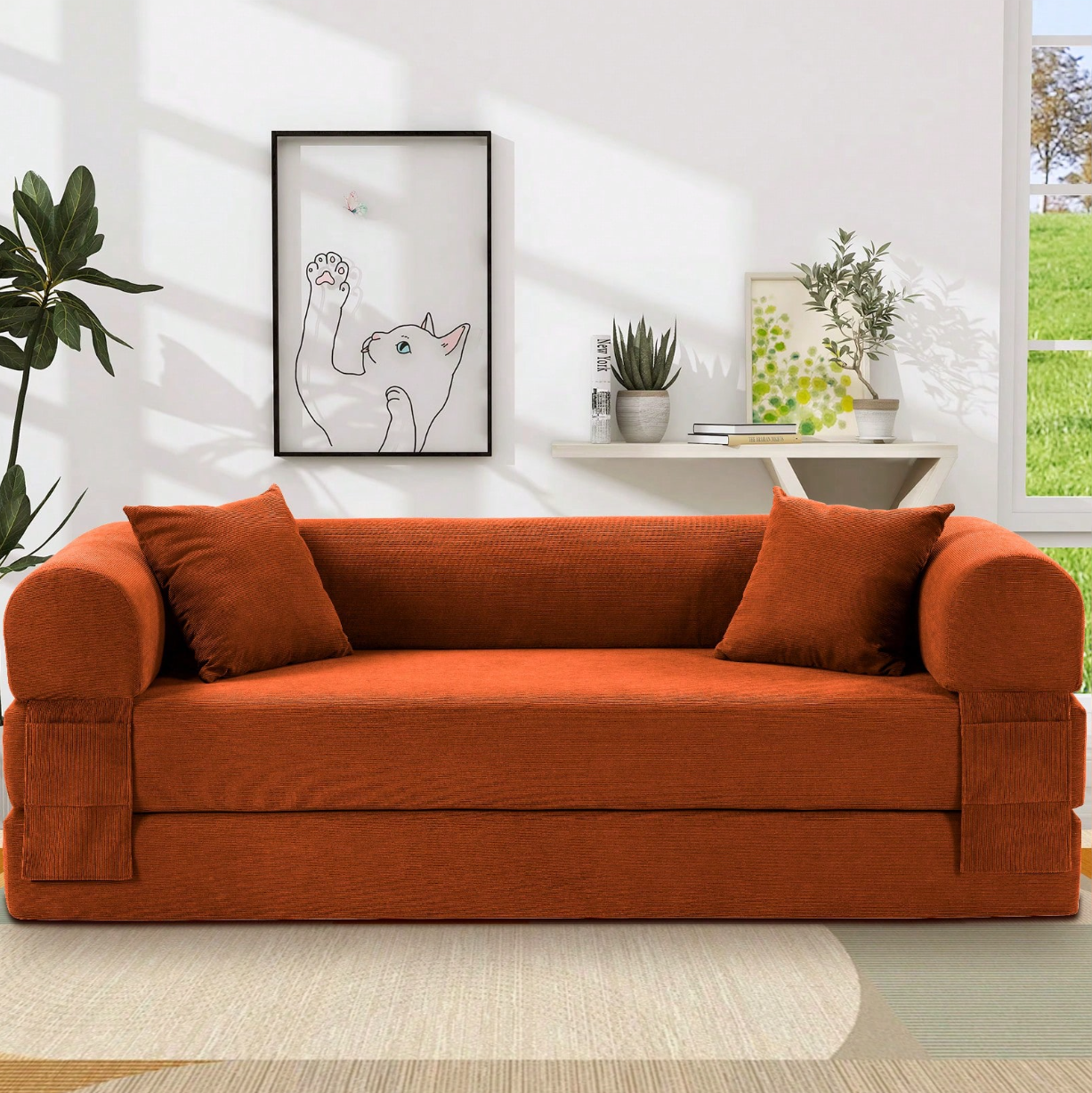 80" Convertible Sofa Bed, 3-in-1 Folding Pull Out Couch with Pillows