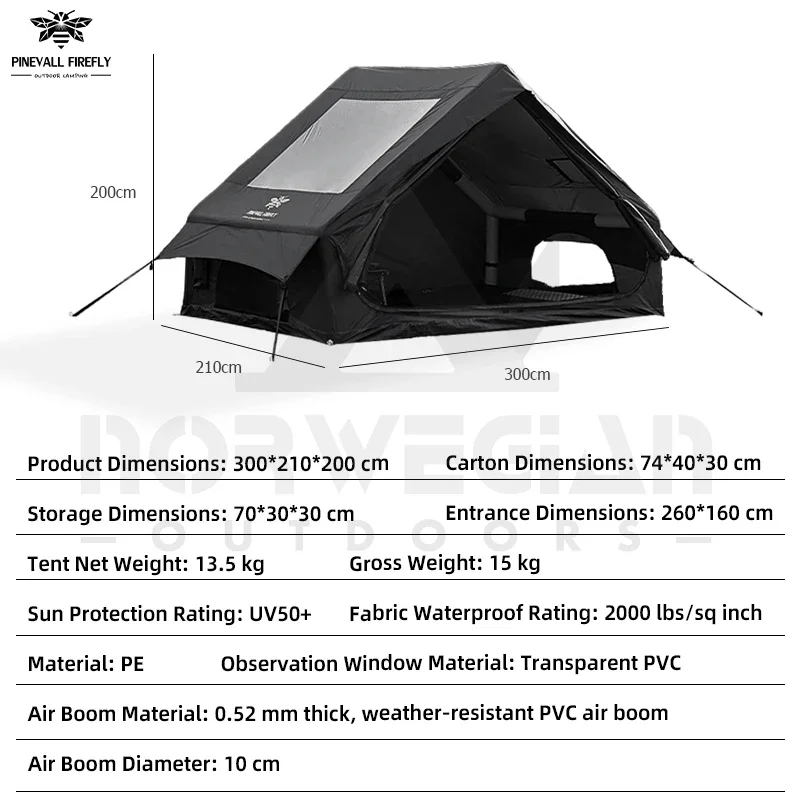 An outdoor inflatable camping tent with a panoramic window, suitable for activities such as camping, hiking and fishing.
