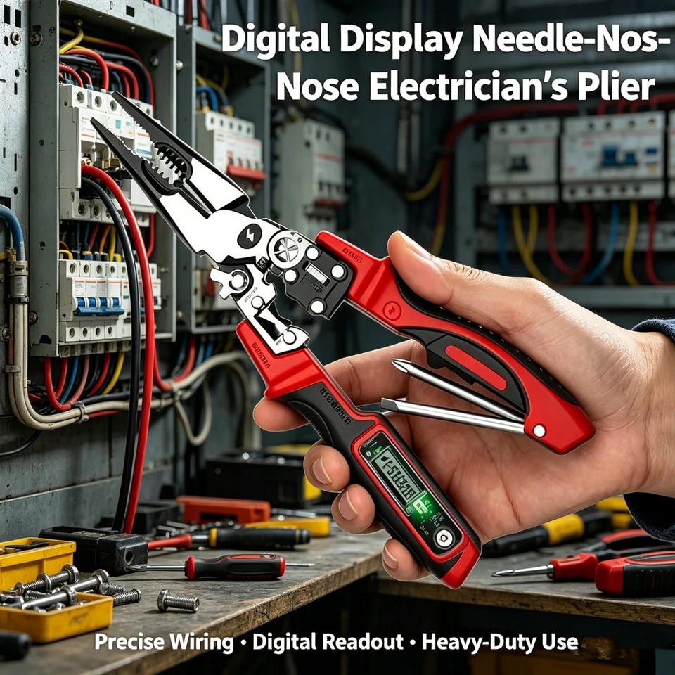 Digital Display Needle Nose Electrician Pliers, Multifunctional Voltage Test Wire Stripper Wire Wrapping & Splitting Hand Tool