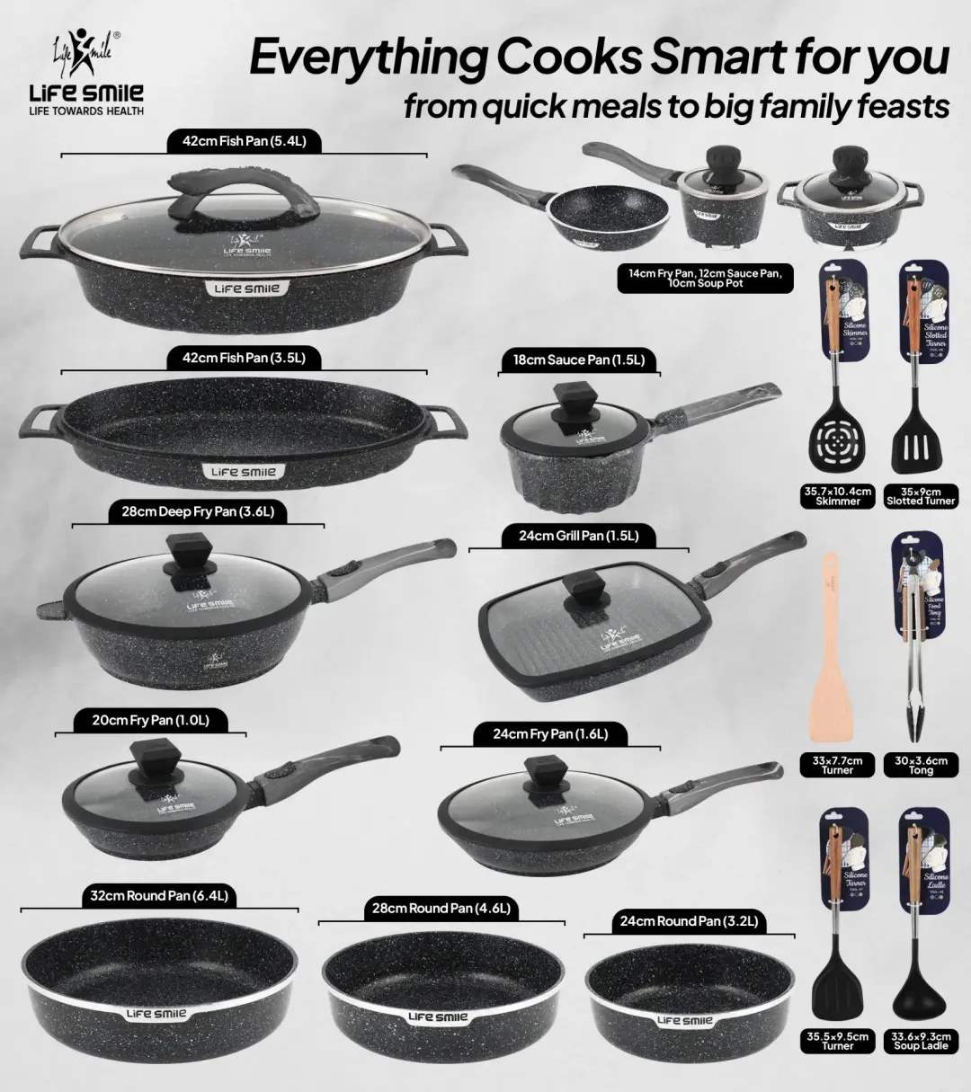 Multi-Layer Granite Non-Stick Full Cookware Collection — Induction Ready | 50+ Pieces | Beige, Black & Blue